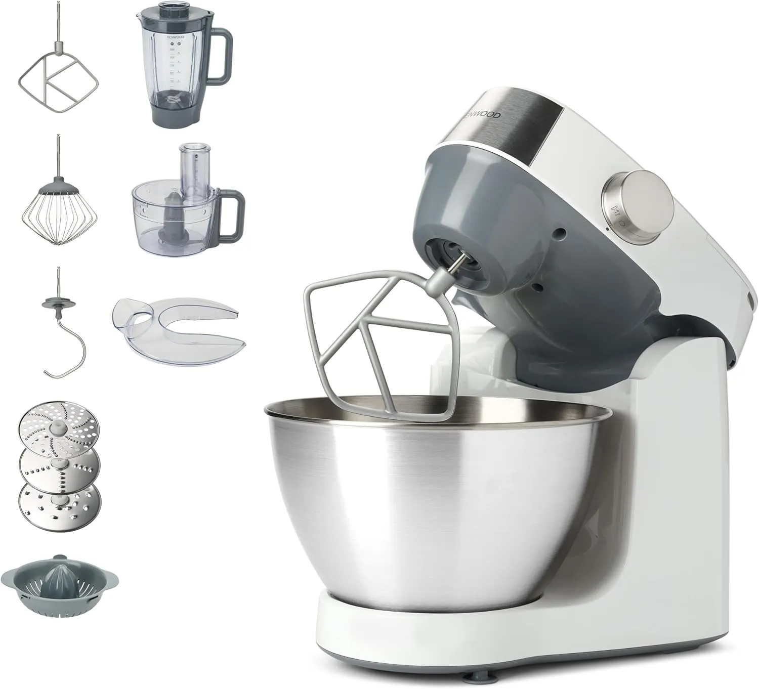 Bild von Kenwood Prospero Plus KHC29 Küchenmaschine mit 4,3 l Edelstahl Schüssel und 1000 Watt Leistung, inklusive 9-teiligem Zubehörset in Weiß