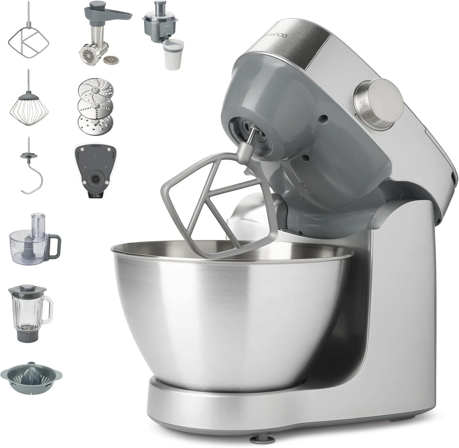Bild von Kenwood Prospero Plus KHC29A.R0SI Küchenmaschine mit 4,3 L Edelstahlschüssel und 10-teiligem Zubehörset, inklusive EasyWeigh Waage und 1000 Watt Leistung in Silber