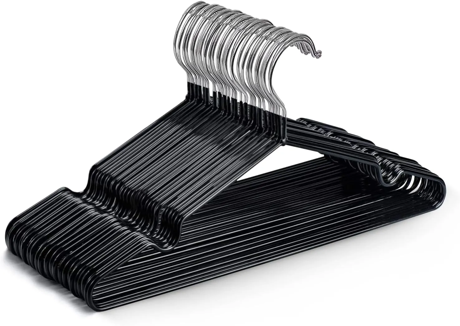 Bild von KEPLIN Premium Metall Kleiderbügel 20er Pack in Schwarz, gummibeschichtet und platzsparend für Ordnung in Kleiderschränken und Garderoben