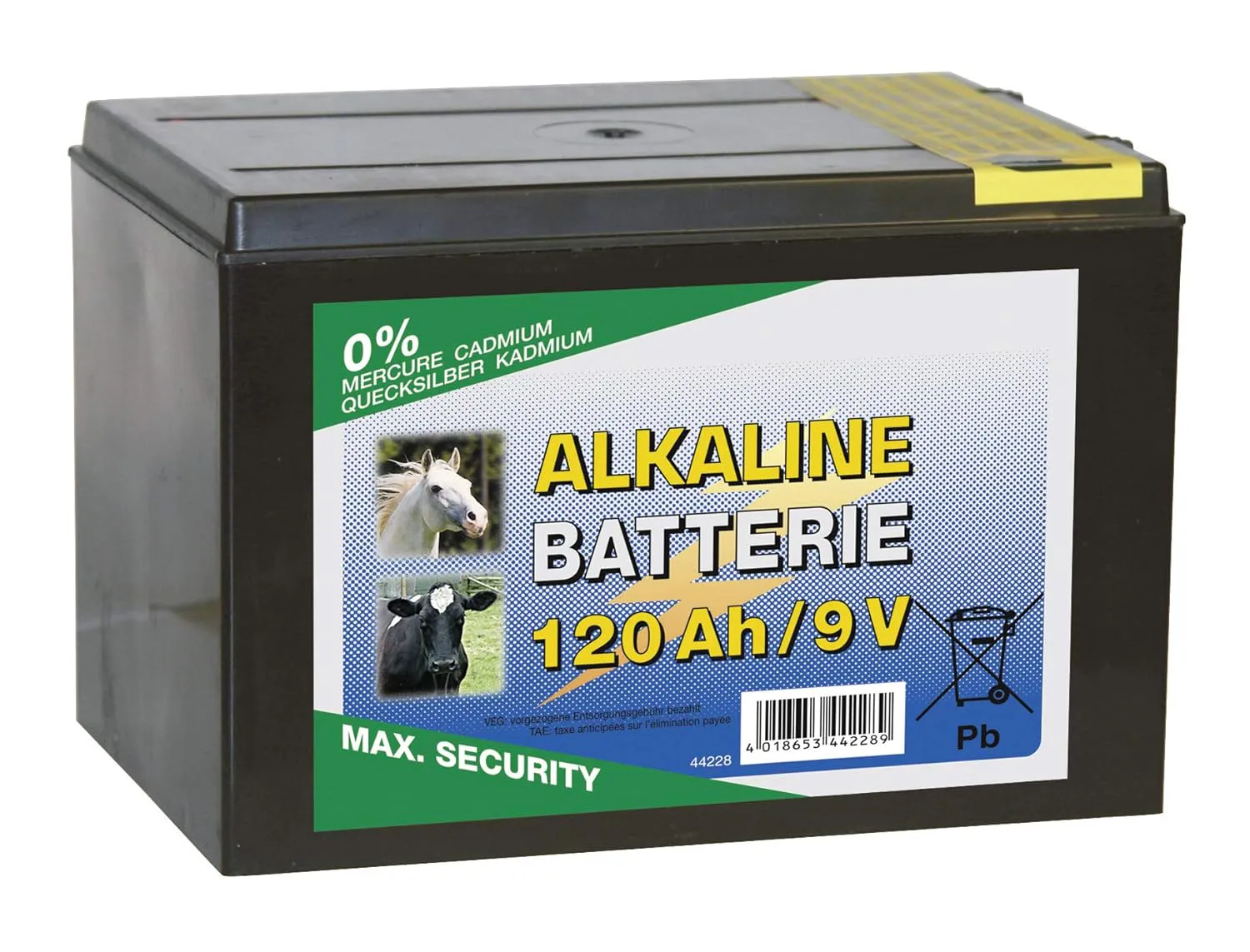 Bild von Kerbl 44228 Power Block Alkaline Batterie 9V mit 120 Ah und den Maßen 165 x 110 x 110 mm