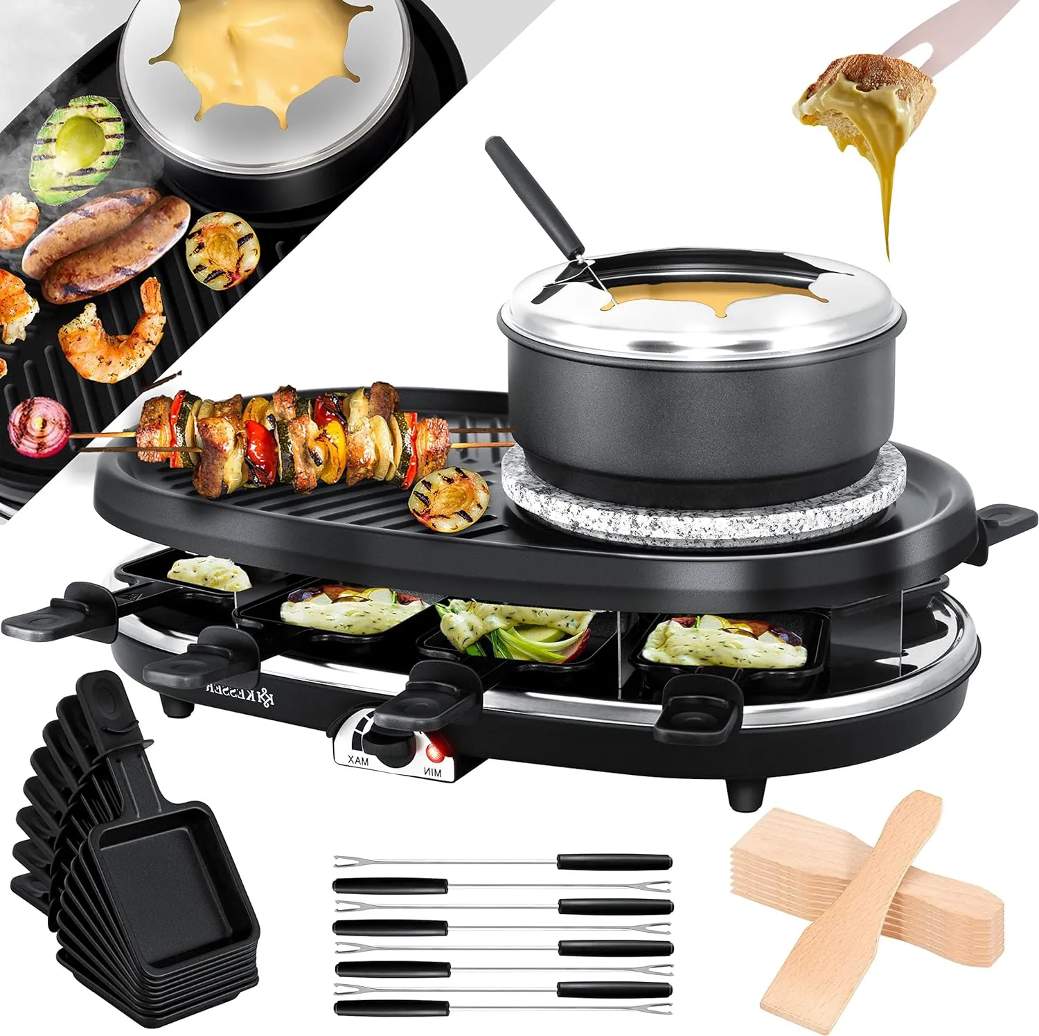 Bild von KESSER 3in1 Raclette Grill für 8 Personen mit Naturgrillstein und Fondue