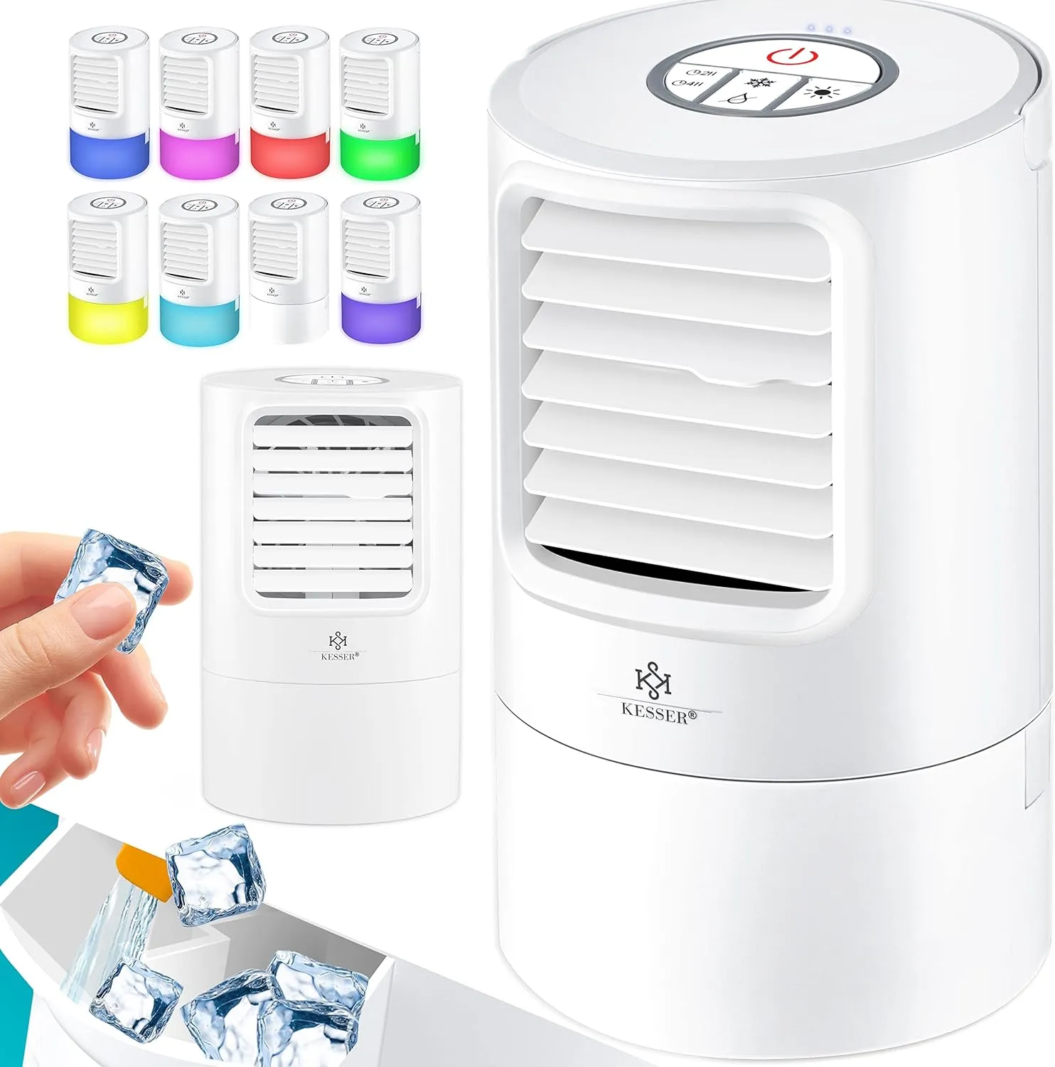 Bild von KESSER 4in1 Mobile Klimaanlage in Weiß mit LED Beleuchtung, Ventilator, Wassertank, Timer, Ionisator und Luftbefeuchter