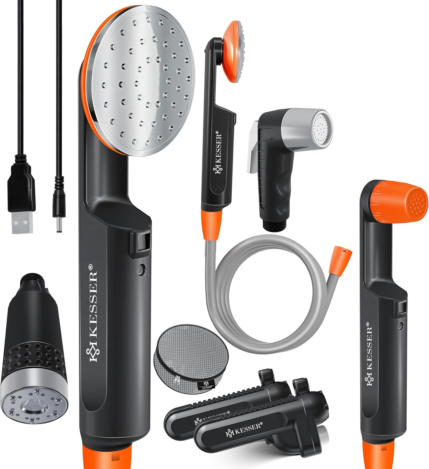 Bild von KESSER Campingdusche mit Akku Tauchpumpe und Handbrause, 2 Lithium Akkus mit 2200 mAh, USB-Ladekabel, inklusive Tragetasche und 12V Pumpe