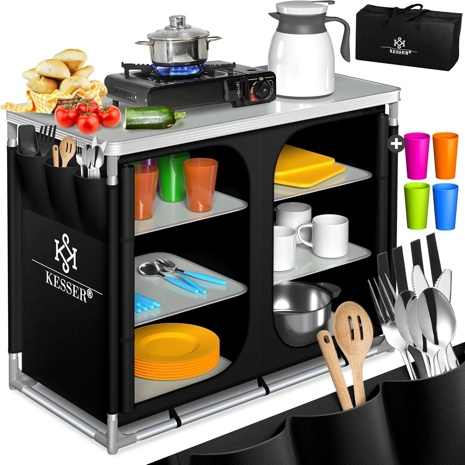 Bild von Kesser Campingküche mit Tragetasche und Aluminiumgestell, inklusive Becherset, in wählbaren Modellen und Farben
