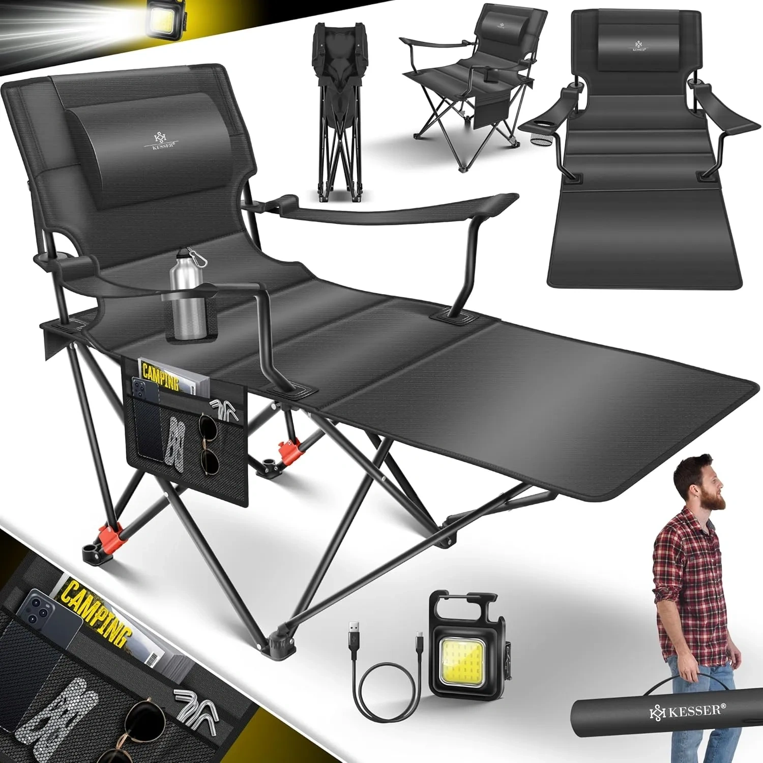 Bild von KESSER Campingliege 2in1 bis 160 kg, klappbar und extra breit mit Getränkehalter und Transporttasche