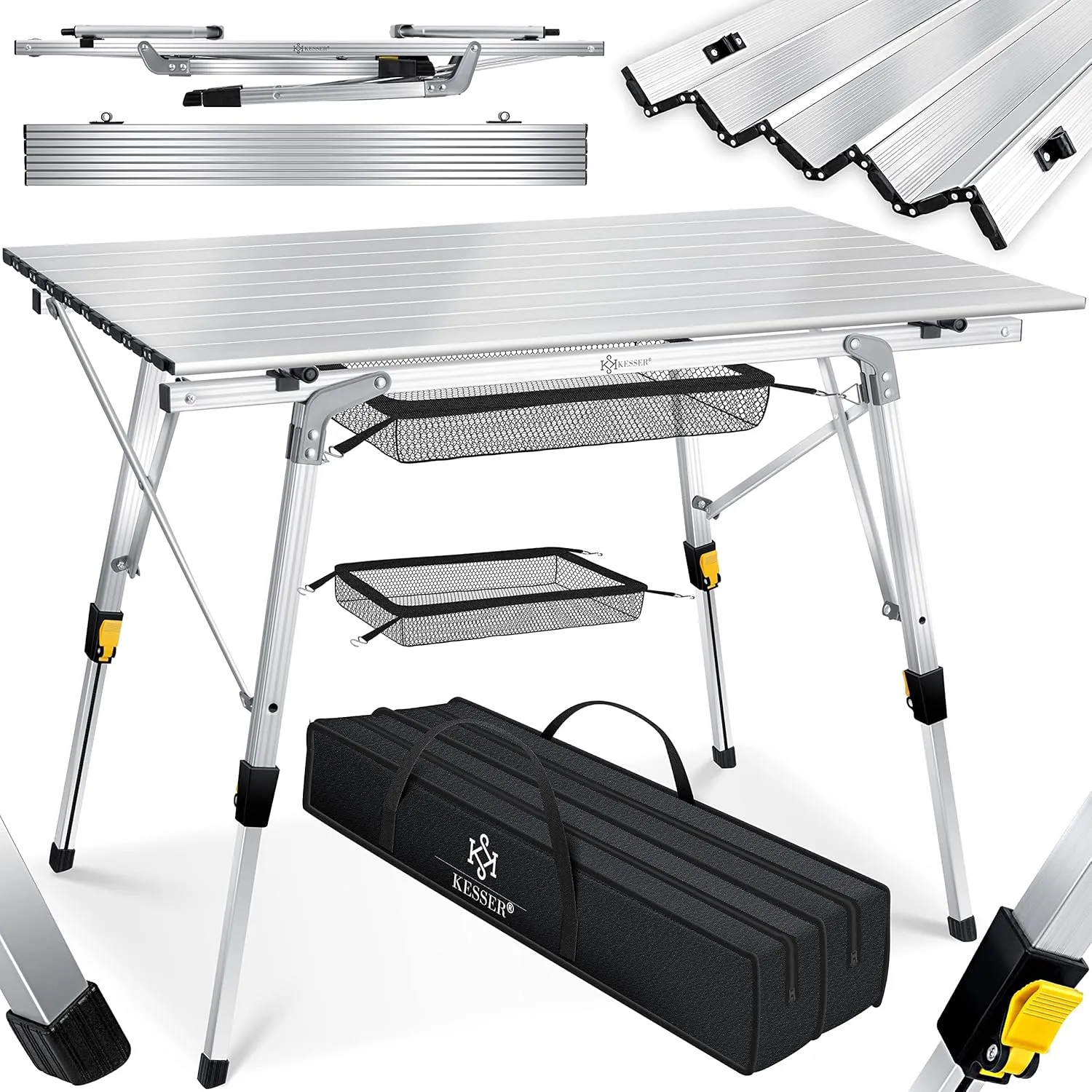 Bild von Kesser Campingtisch faltbar mit Aluminiumrahmen und Höhenverstellung, 90 x 53 cm, bis 30 kg, inklusive Tragetasche, Silber
