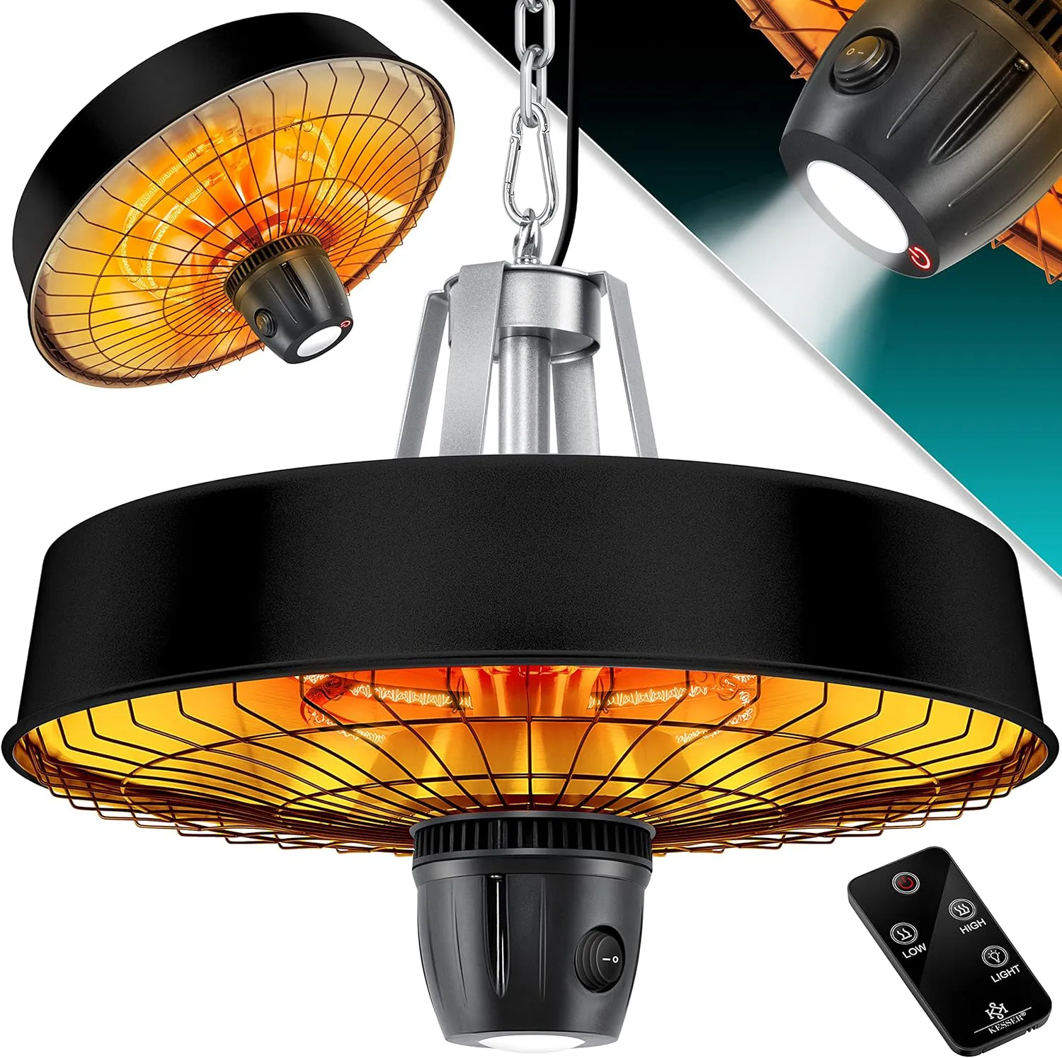 Bild von KESSER Deckenheizstrahler mit 2500 Watt und Fernbedienung, inklusive LED Licht und Carbon-Heizelement