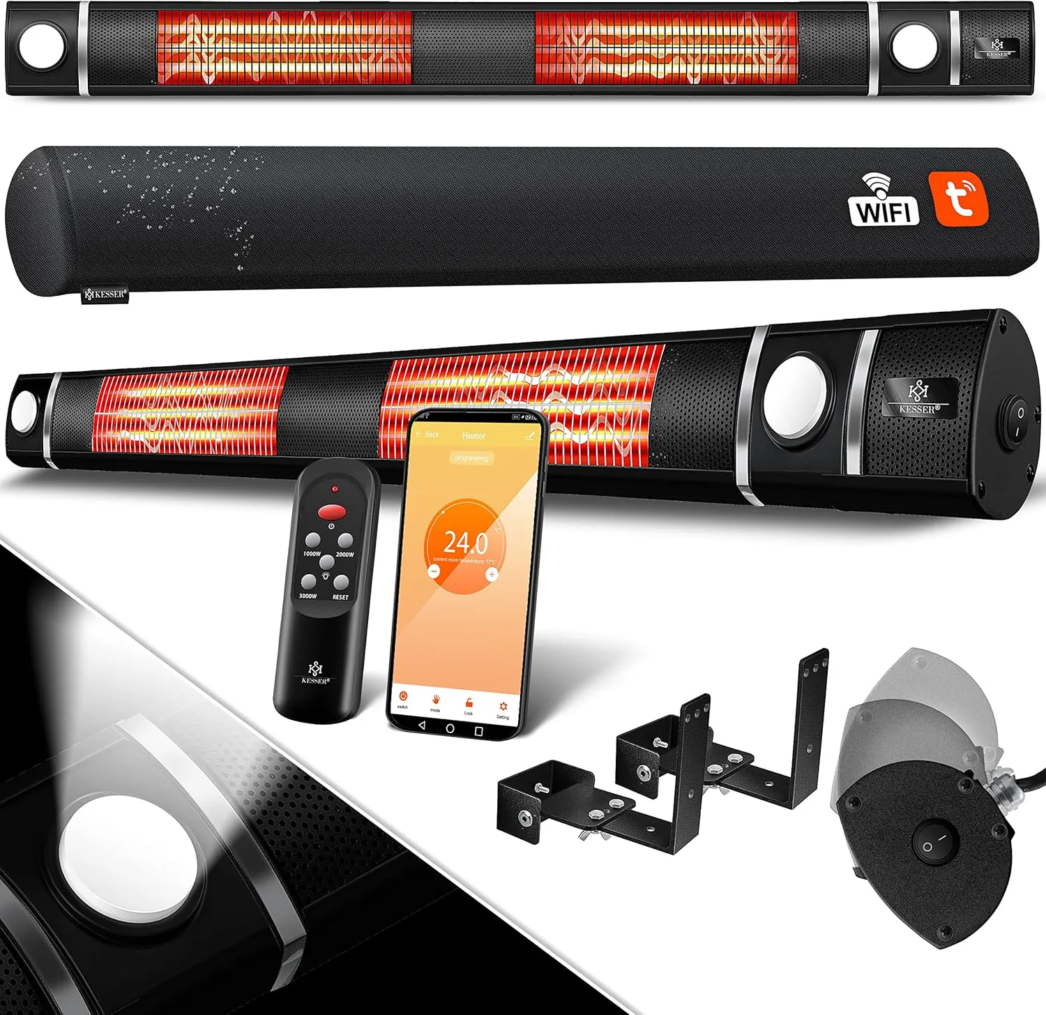 Bild von KESSER Infrarot Heizstrahler 3000W mit LED Licht, WiFi, Fernbedienung und Schutzhülle