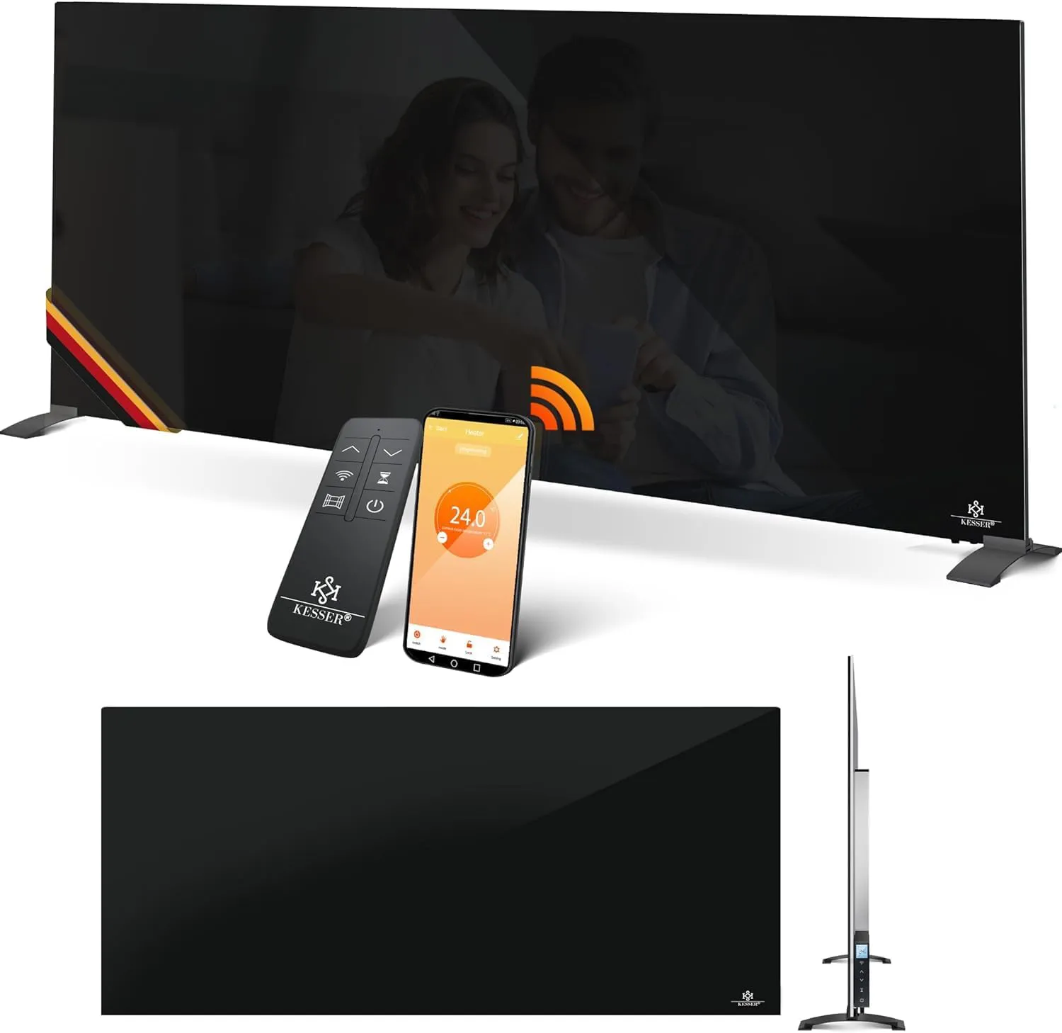 Bild von KESSER Infrarotheizung 600W als Glaskonvektor für Stand- und Wandmontage mit Fenstererkennung, Fernbedienung und App-Steuerung
