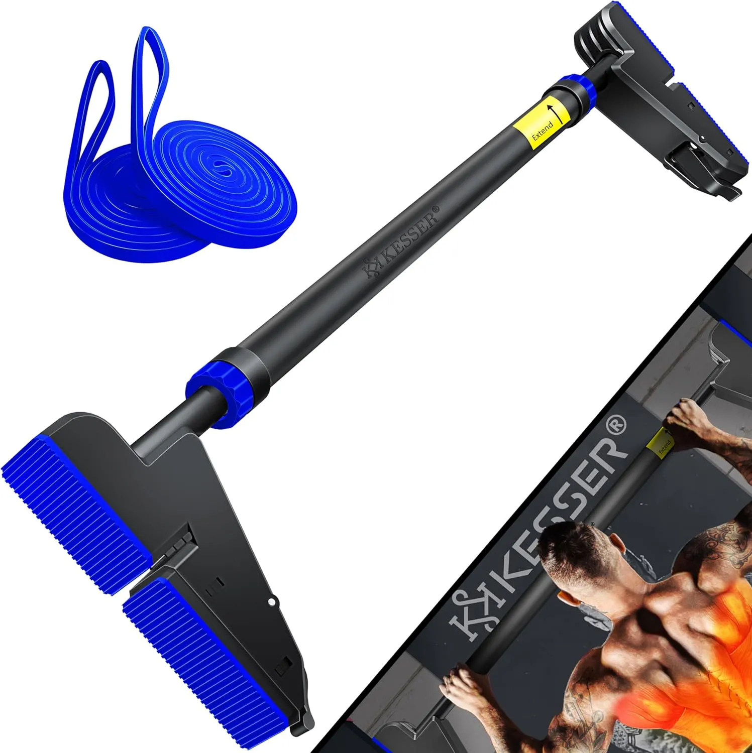 Bild von KESSER Klimmzugstange für Türrahmen verstellbar von 76 bis 112 cm, bis 300 kg Tragfähigkeit, inklusive Resistenzbänder und rutschfester Griffe