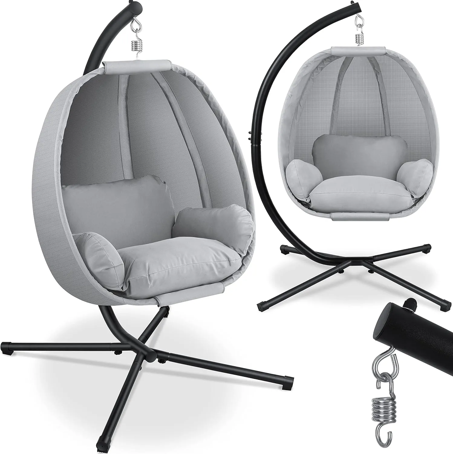 Bild von KESSER Luxe Hängesessel mit Gestell und Kissen für Indoor und Outdoor in Grau, max. Belastung 150 kg