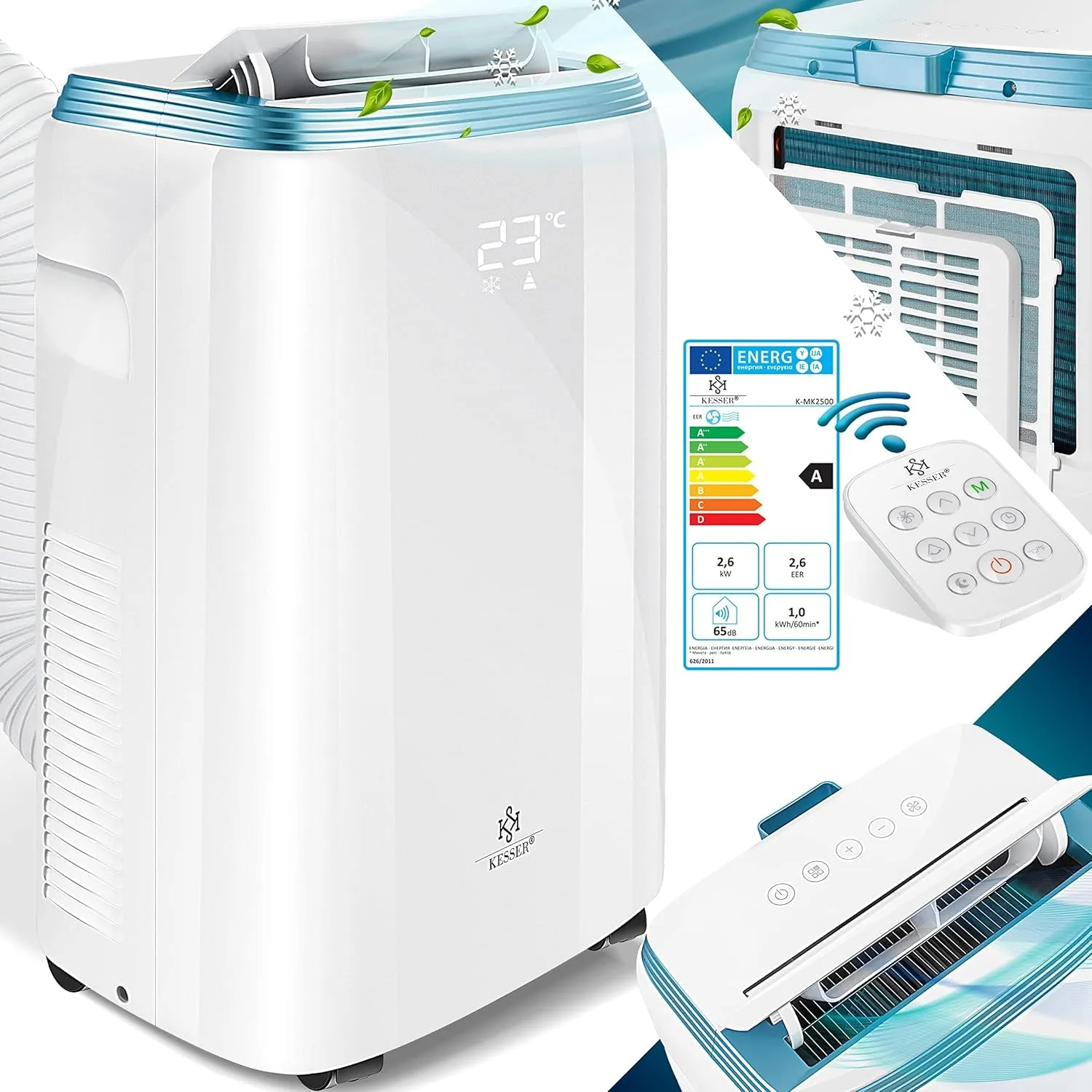Bild von KESSER mobile Klimaanlage 4in1 mit 9000 BTU, Fernbedienung, Timer und Nachtmodul in Weiß