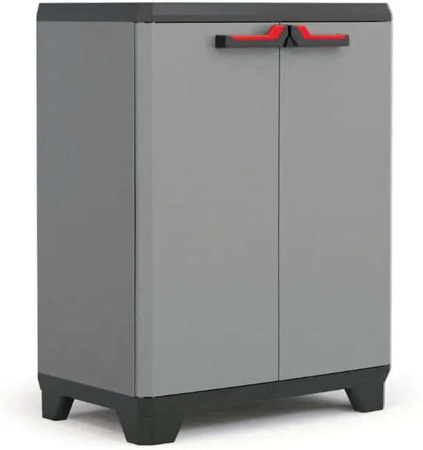 Bild von Keter Stilo Kunststoffschrank in Grau, Schwarz und Rot mit verstellbarem Einlegeboden und Abmessungen 68x39x90 cm