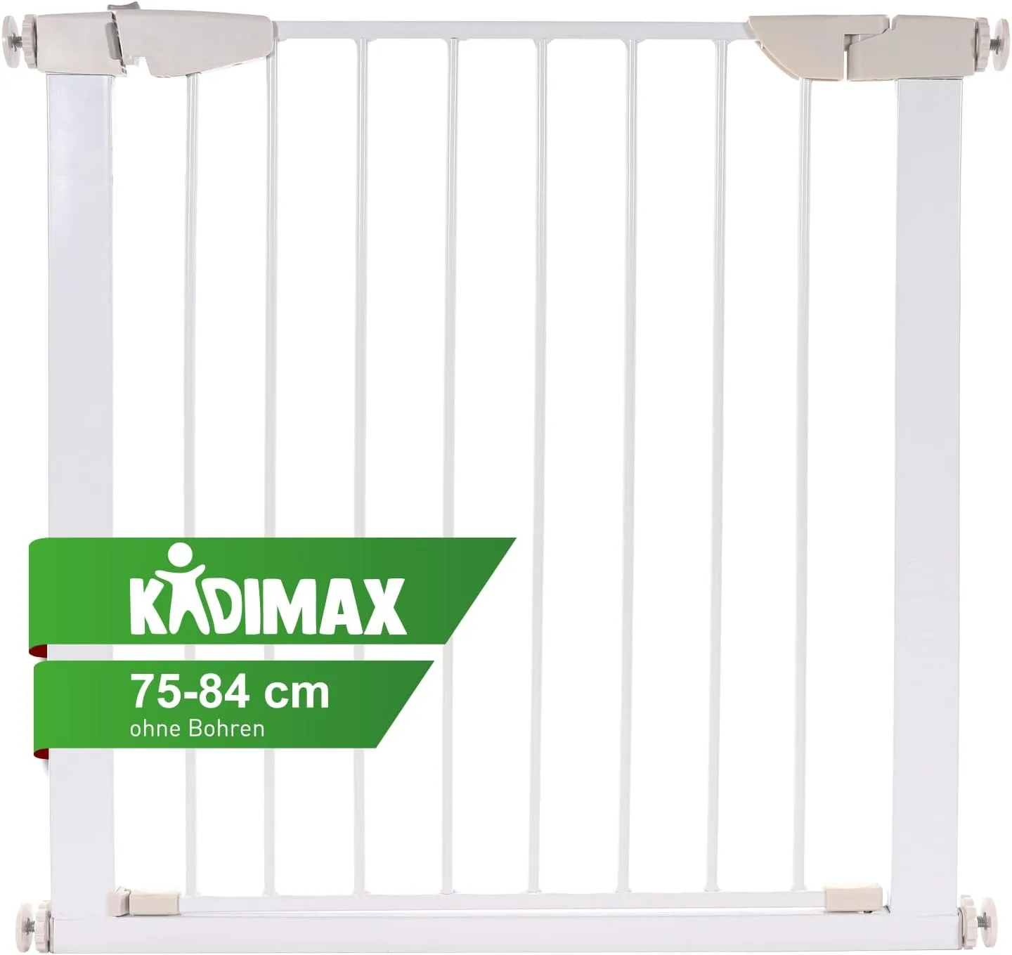 Bild von KIDIMAX Treppenschutzgitter 75-84 cm in Weiß, ohne Bohren, mit Auto-Close und Keep-Open Funktion für Kinder und Haustiere