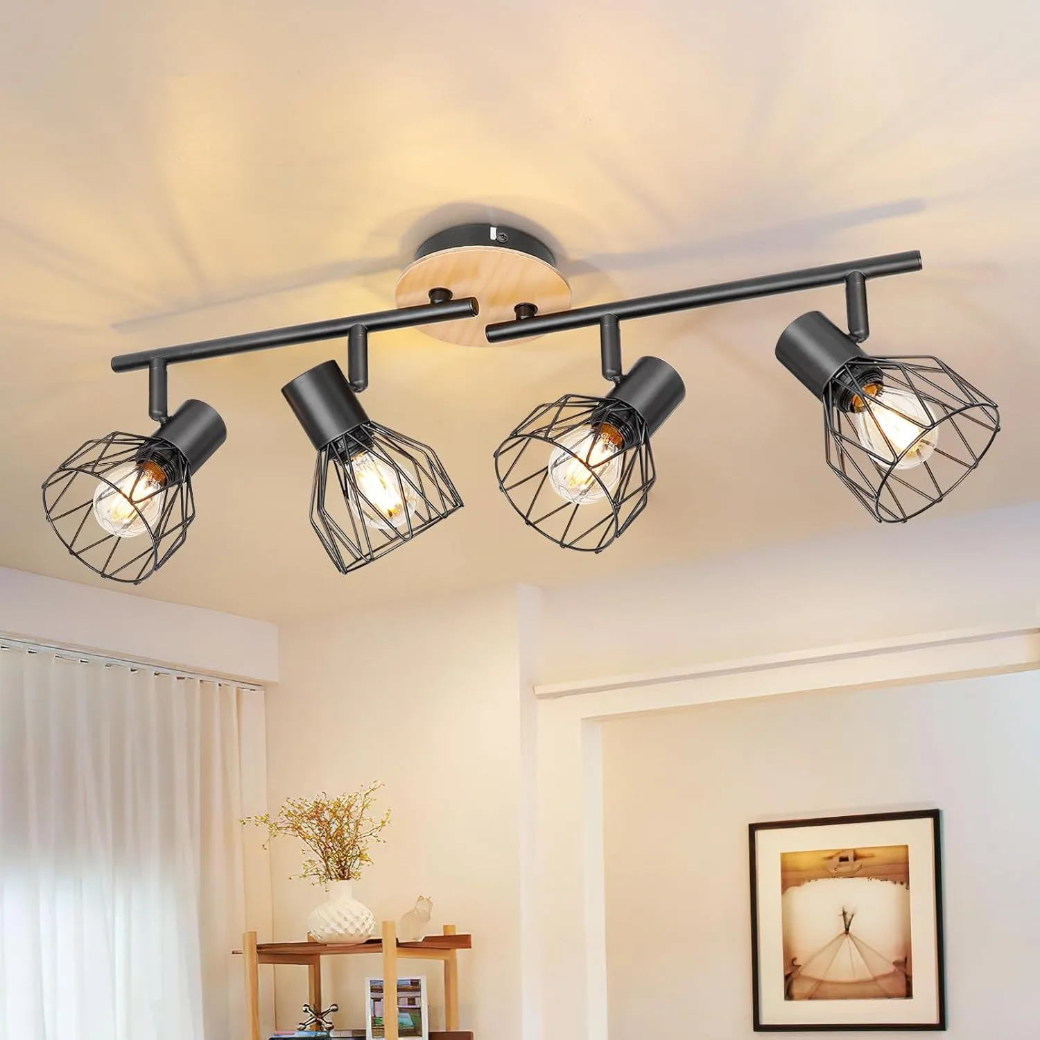 Bild von Kimjo LED Deckenstrahler mit 4 Flammen in Schwarz, geeignet für Schlafzimmer, Küche und Wohnzimmer
