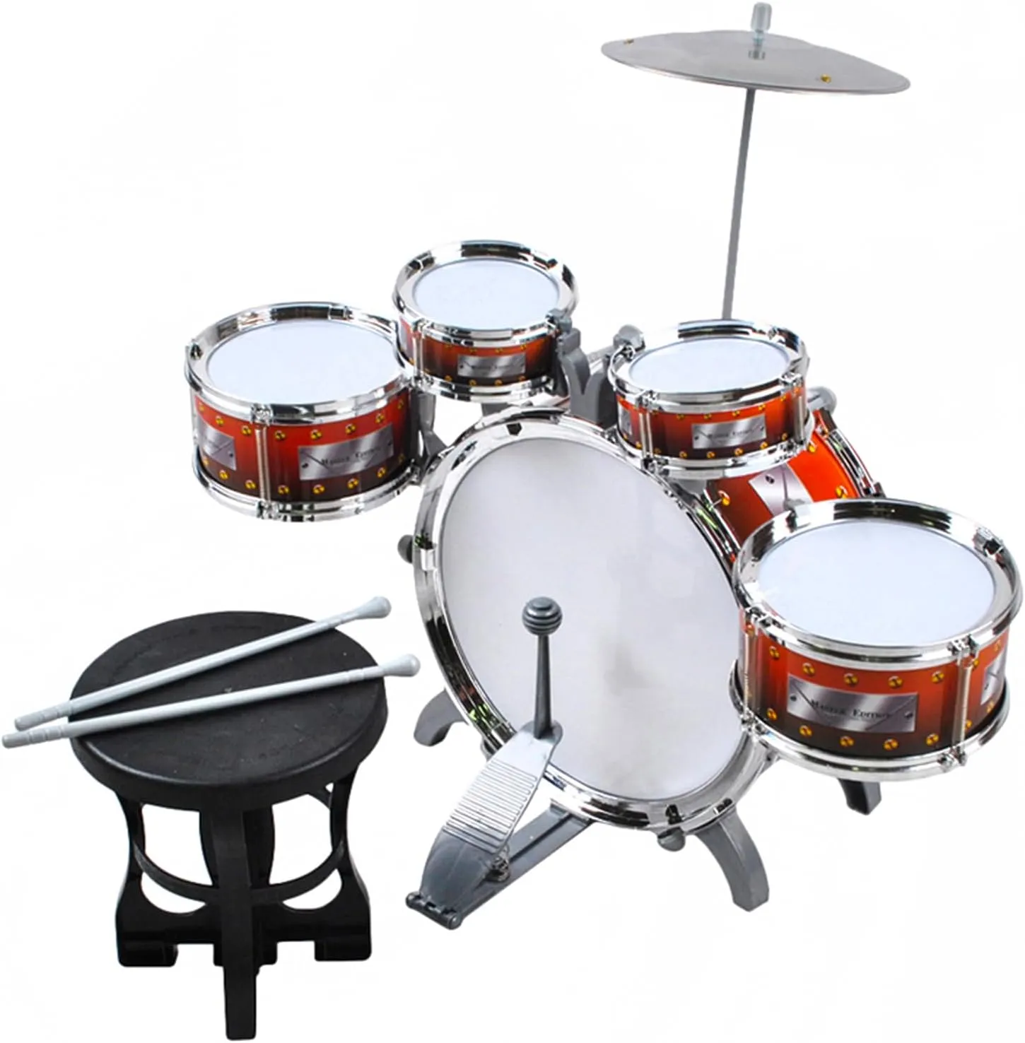 Bild von Kinder Schlagzeug Set XL mit 4 Trommeln, Becken, Hocker und Drumsticks, Artikelnummer 22464