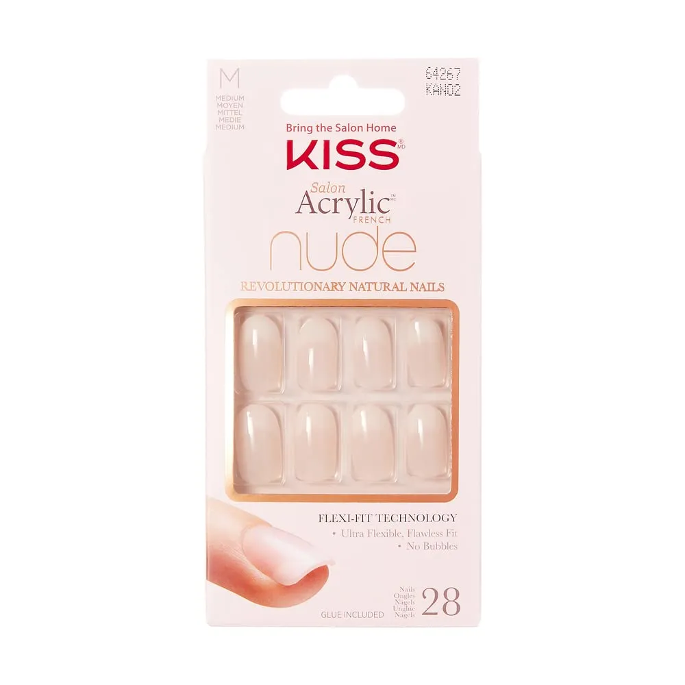 Bild von Kiss Salon Acryl Nude Französische Nägel in Beige, 28 Stück