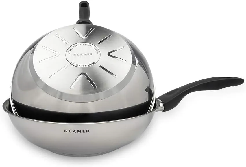 Bild von KLAMER Edelstahl-Wok 28 cm mit antihaftbeschichteter Premium-Beschichtung und hohem Rand