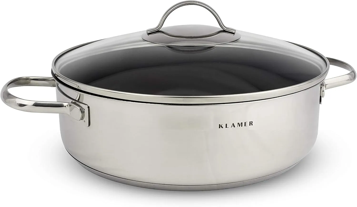 Bild von KLAMER Servierpfanne 28 cm aus Edelstahl mit Deckel und Induktionsfähigkeit, backofengeeignet und mit hoher Randhöhe