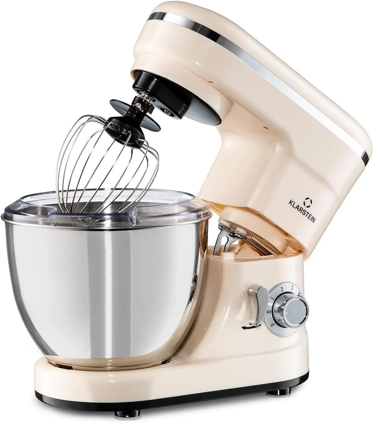 Bild von Klarstein Bella Küchenmaschine mit 1200 Watt, 6 Geschwindigkeitsstufen und 3 Rühraufsätzen in Creme