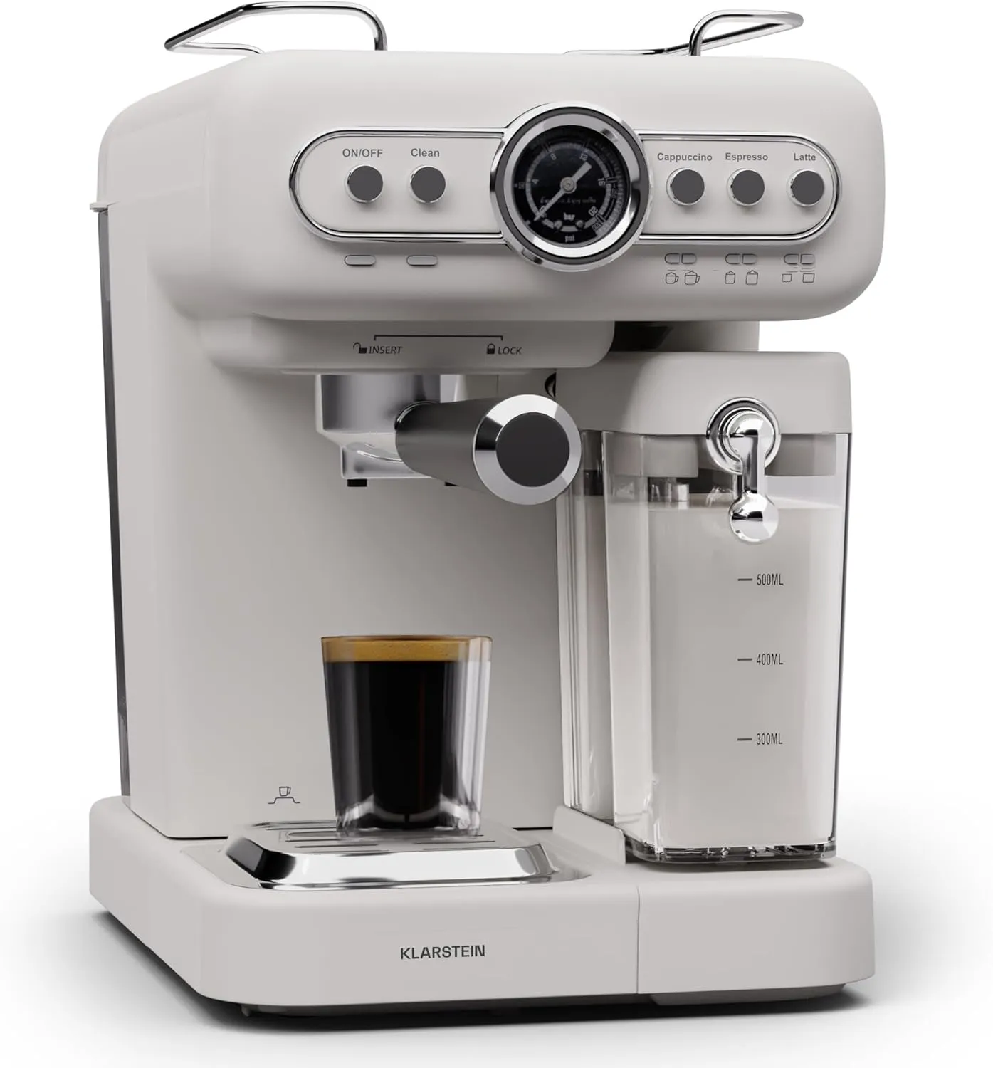 Bild von Klarstein Espresso Siebträgermaschine mit Milchaufschäumer und 1,2 Litern Fassungsvermögen