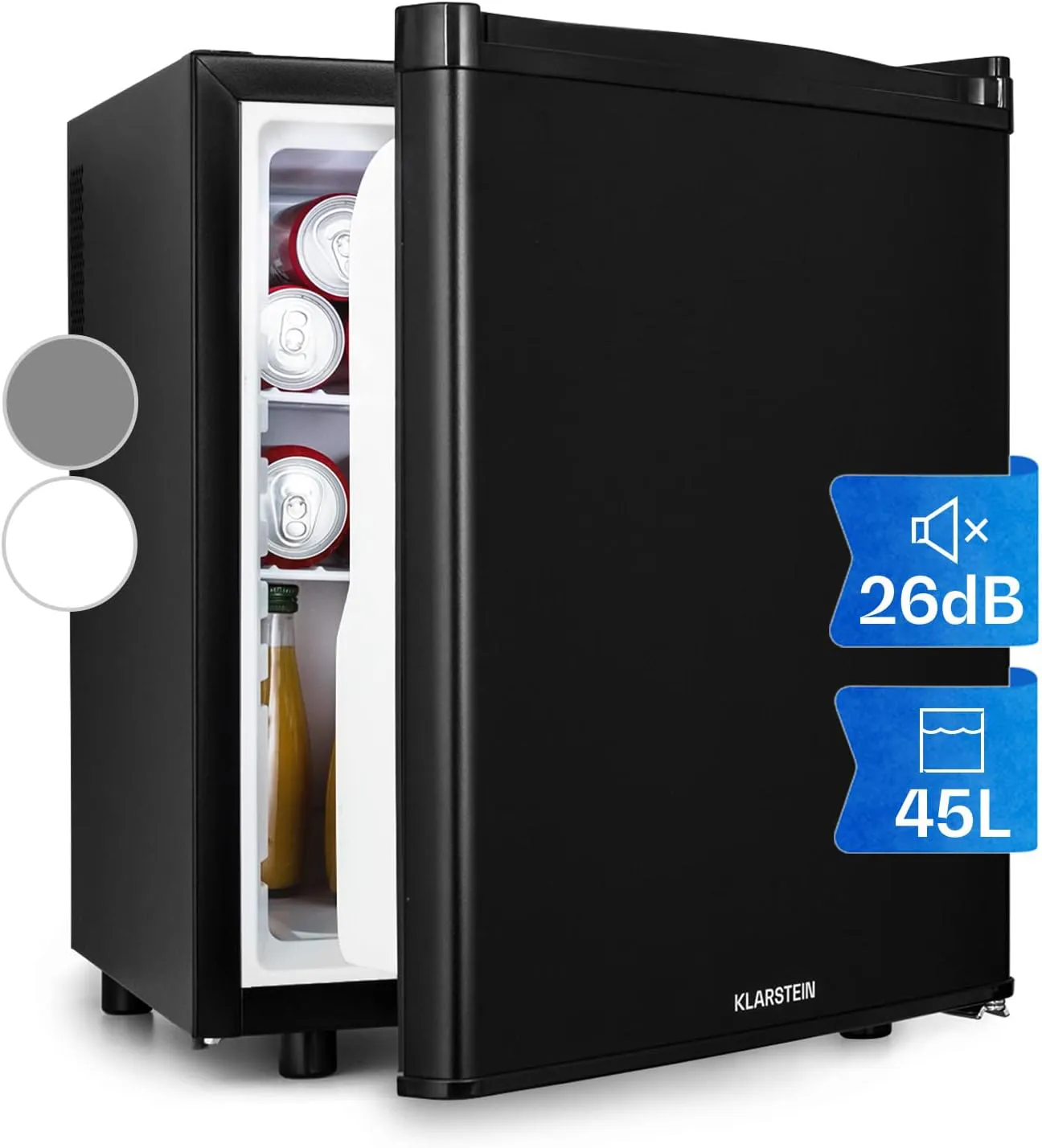 Bild von Klarstein Mini Kühlschrank mit 45 Litern für Getränke, Snacks und Kosmetik, leise und mit verstellbaren Ablagen