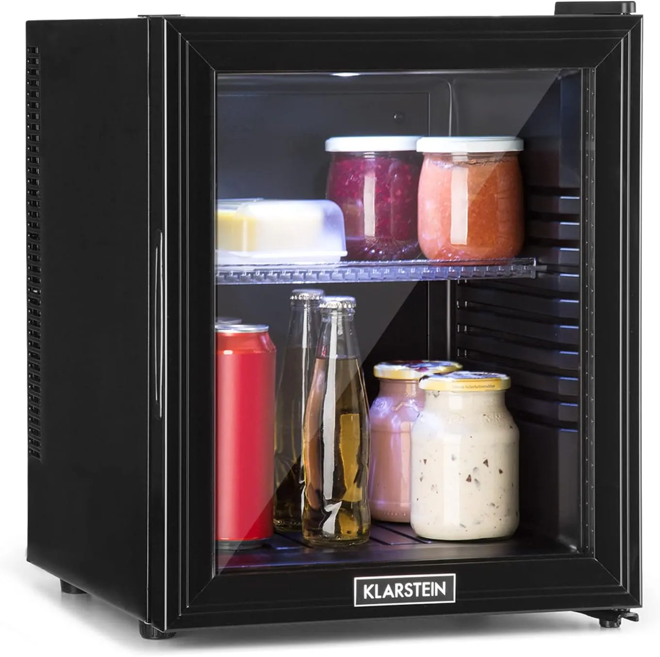 Bild von Klarstein Mini Kühlschrank mit Glastür und 32 Litern, ideal für Getränke, Snacks und Kosmetik, leise mit verstellbaren Ablagen und einer Temperatur von 12 bis 18 Grad
