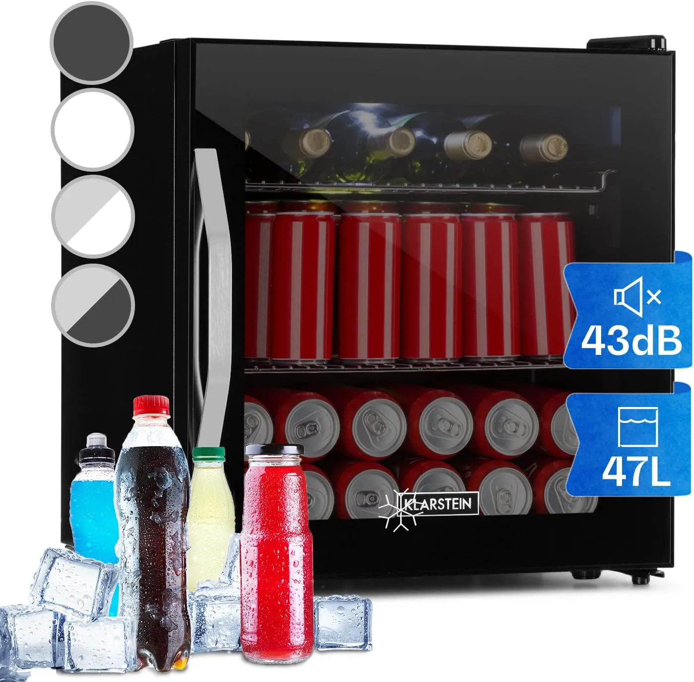 Bild von Klarstein Mini Kühlschrank mit Glastür und 47 Litern, leise und mit verstellbaren Ablagen für Indoor und Outdoor