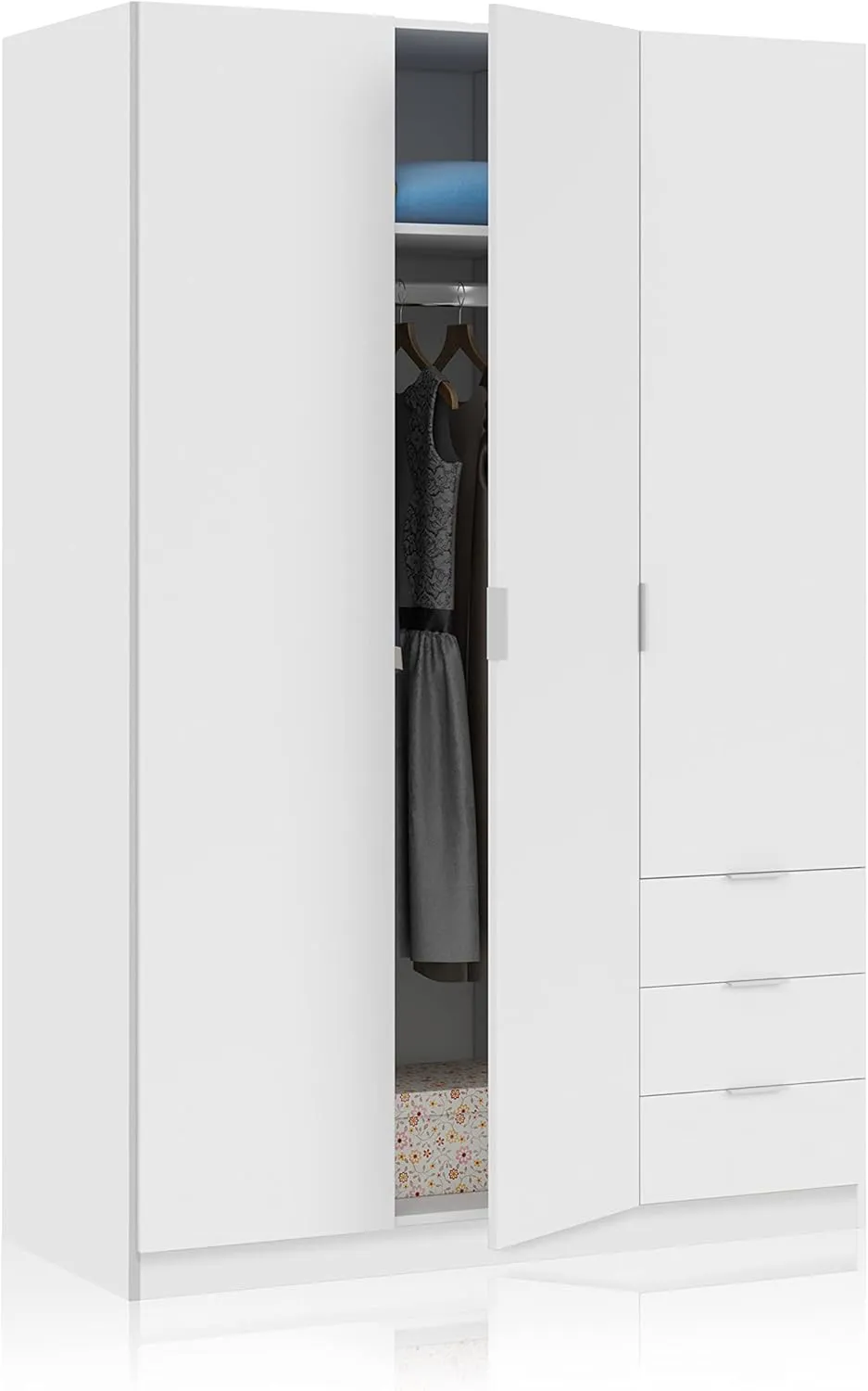 Bild von Kleiderschrank mit drei Türen und drei Schubladen, 121 x 180 x 52 cm