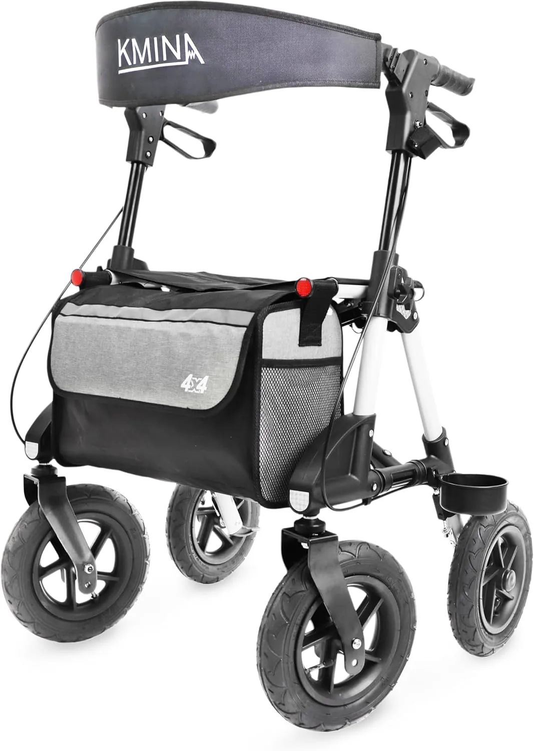 Bild von KMINA PRO Rollator mit Luftbereifung für den Außenbereich, faltbar und leicht, ausgestattet mit Sitz und großen Rädern