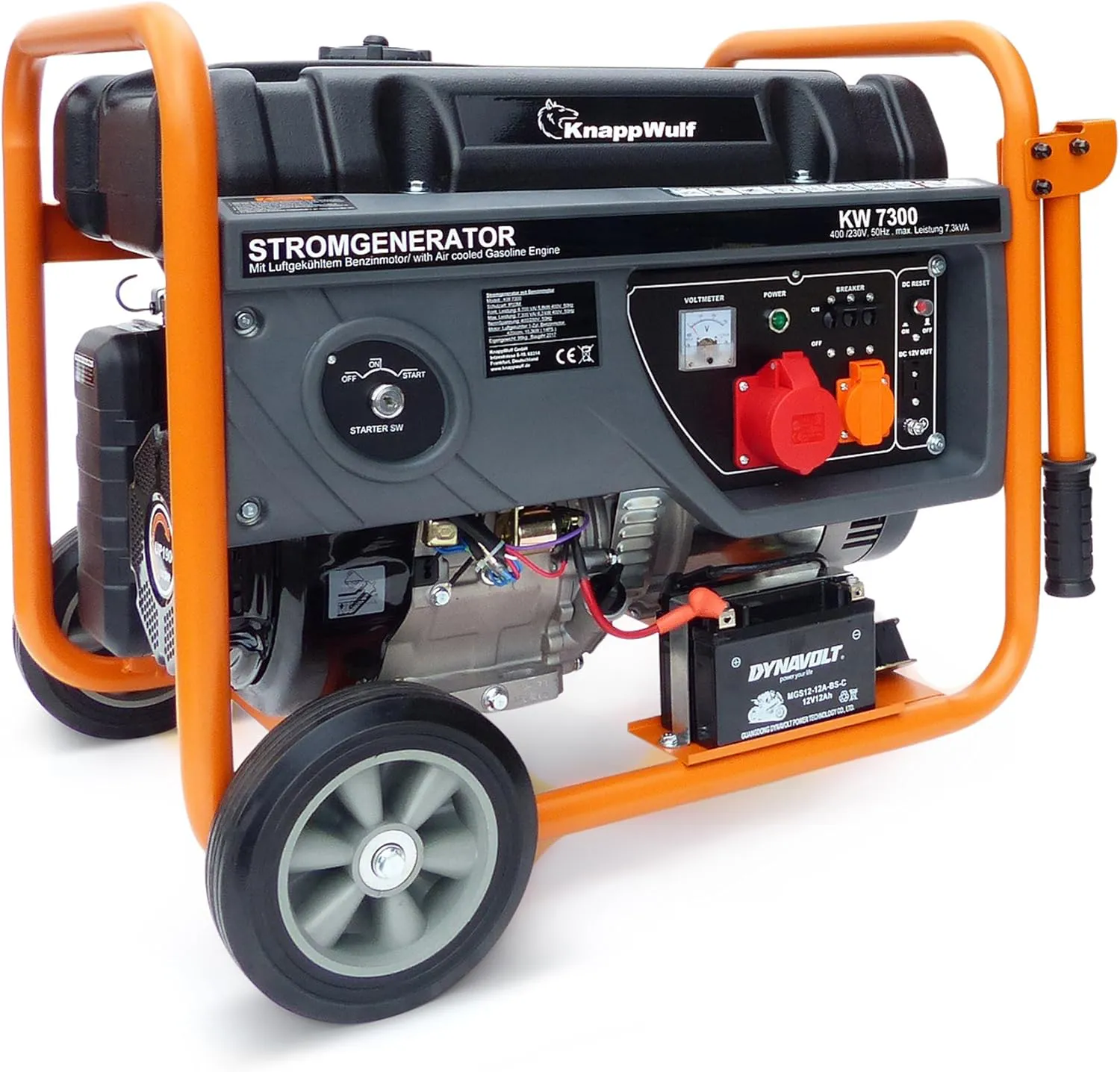 Bild von KnappWulf KW7300 3-Phasen Benzin Generator mit 6,3 kW und 25 Liter Kraftstofftank in Orange