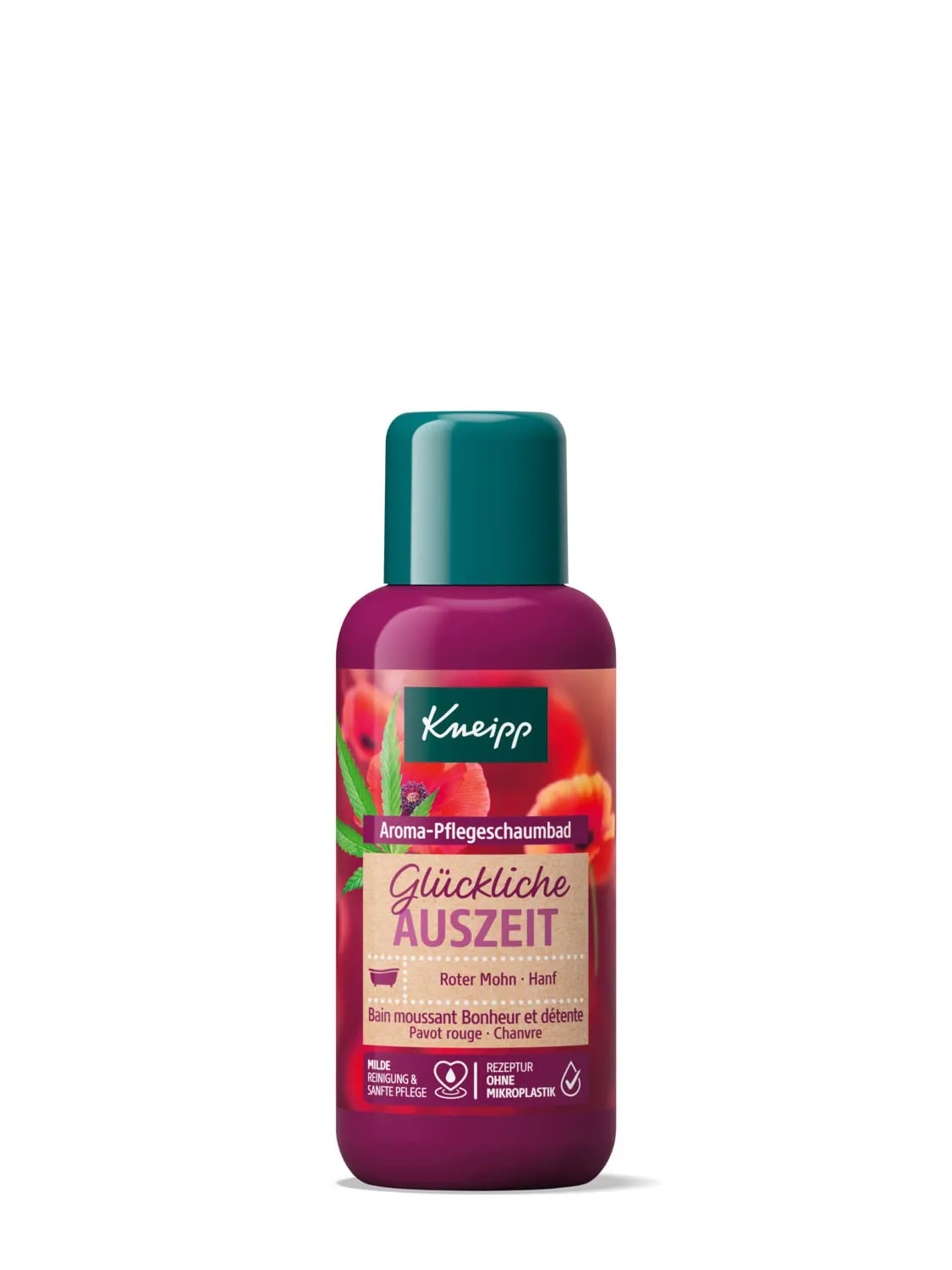 Bild von Kneipp Aroma-Pflegeschaumbad Glückliche Auszeit in Reisegröße mit natürlichen Ölen aus rotem Mohn und Hanf, 100ml