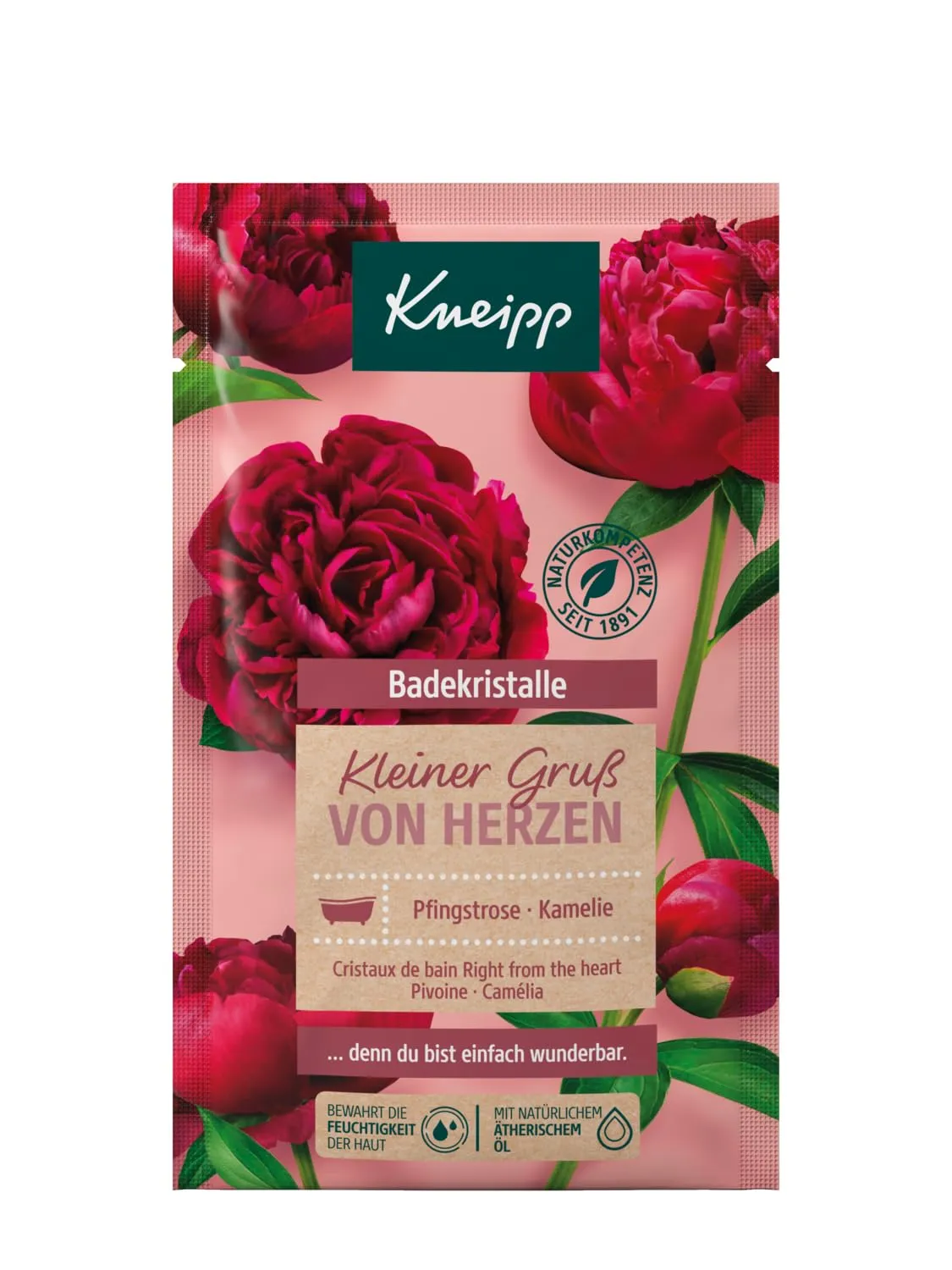 Bild von Kneipp Badekristalle Kleiner Gruß von Herzen mit Pfingstrosenextrakt und Kamelienöl, 60g