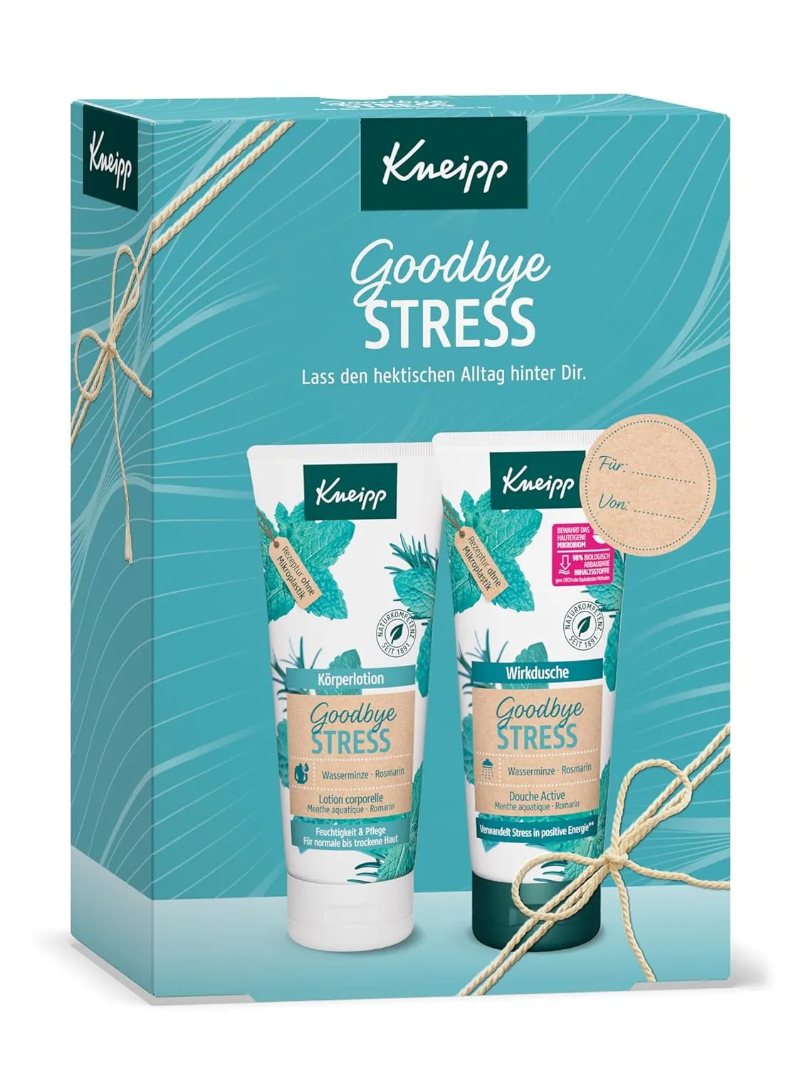 Bild von Kneipp Geschenkset Goodbye Stress mit 1 Wirkdusche und 1 Bodylotion, jeweils 200 ml, mit erfrischendem Duft von Rosmarinöl und Wasserminzextrakt