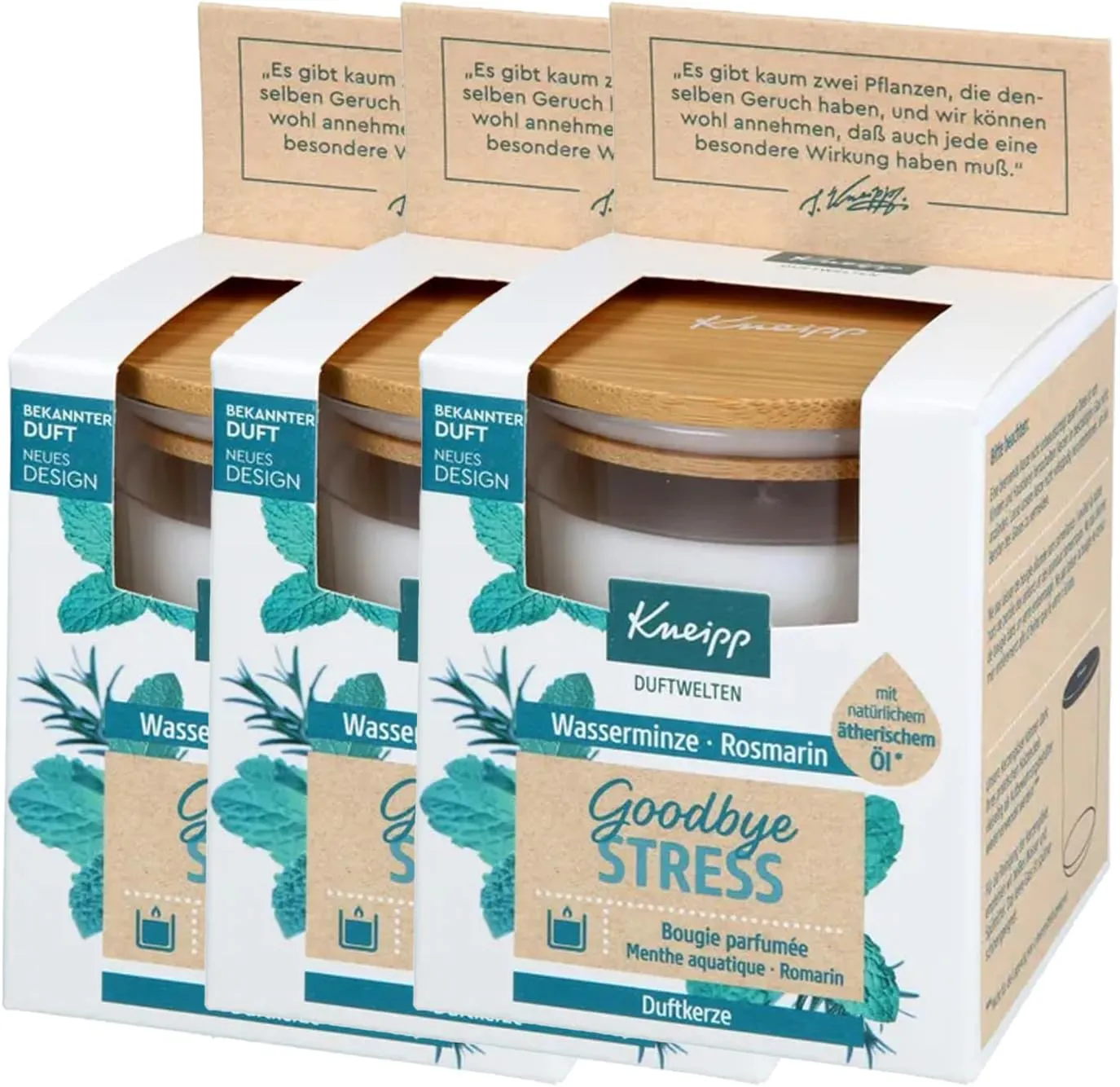 Bild von Kneipp Goodbye Stress Duftkerzen Set mit 3 Kerzen à 145 g mit ätherischem Rosmarinöl