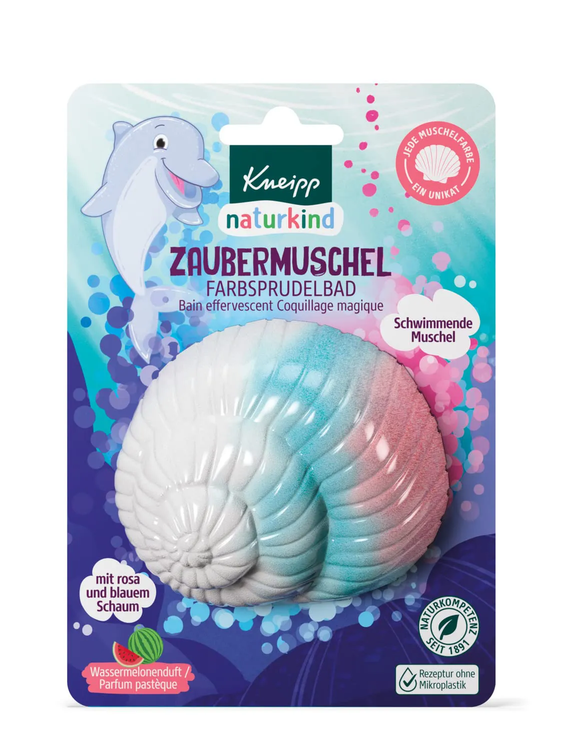 Bild von Kneipp naturkind Farbsprudelbad Zaubermuschel mit Traubenkern- und Avocadoöl, Duft nach Wassermelone, 1 Stück