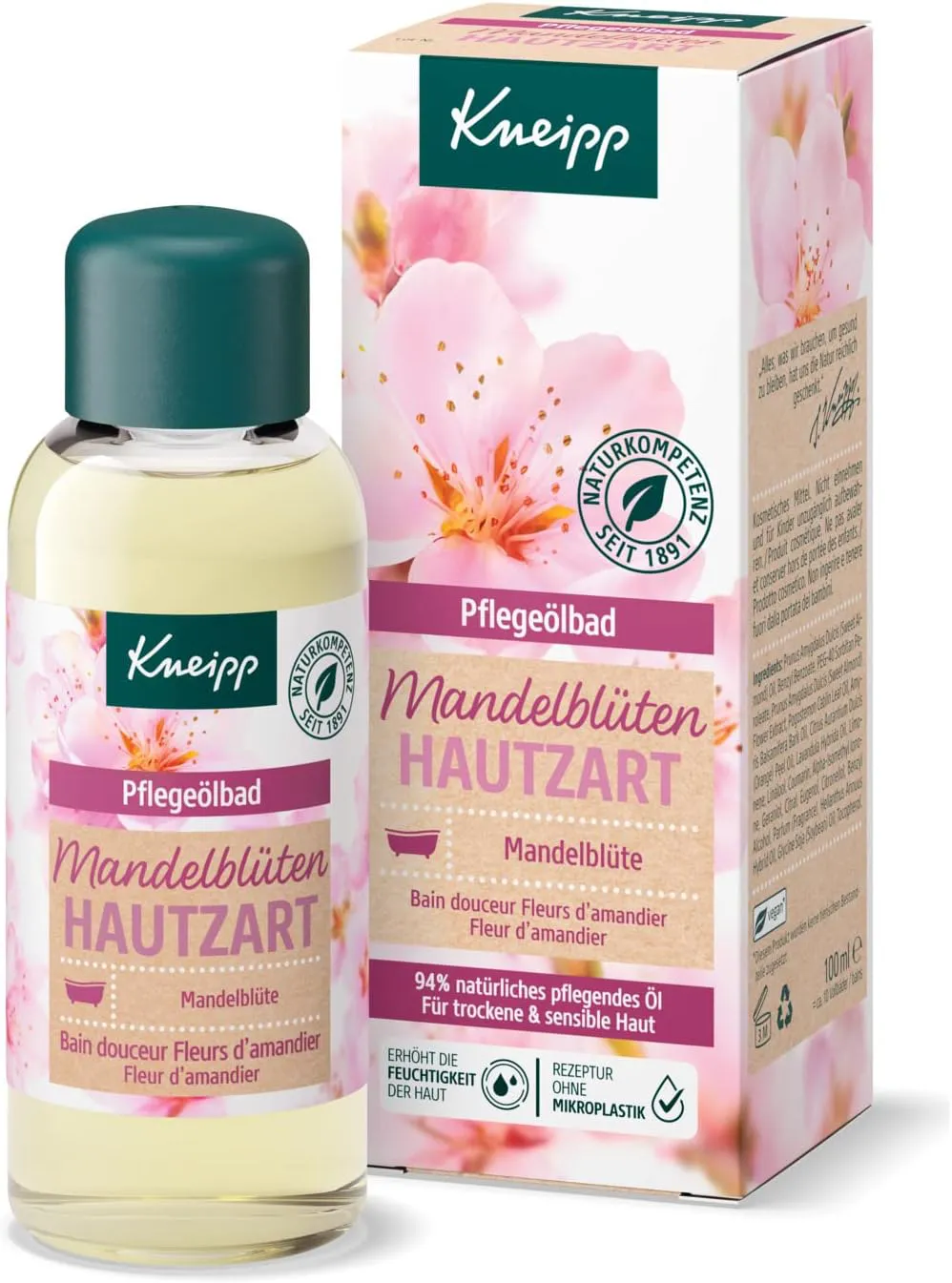 Bild von Kneipp Pflegeölbad Mandelblüten mit 94% Mandelöl für trockene und sensible Haut, 100ml