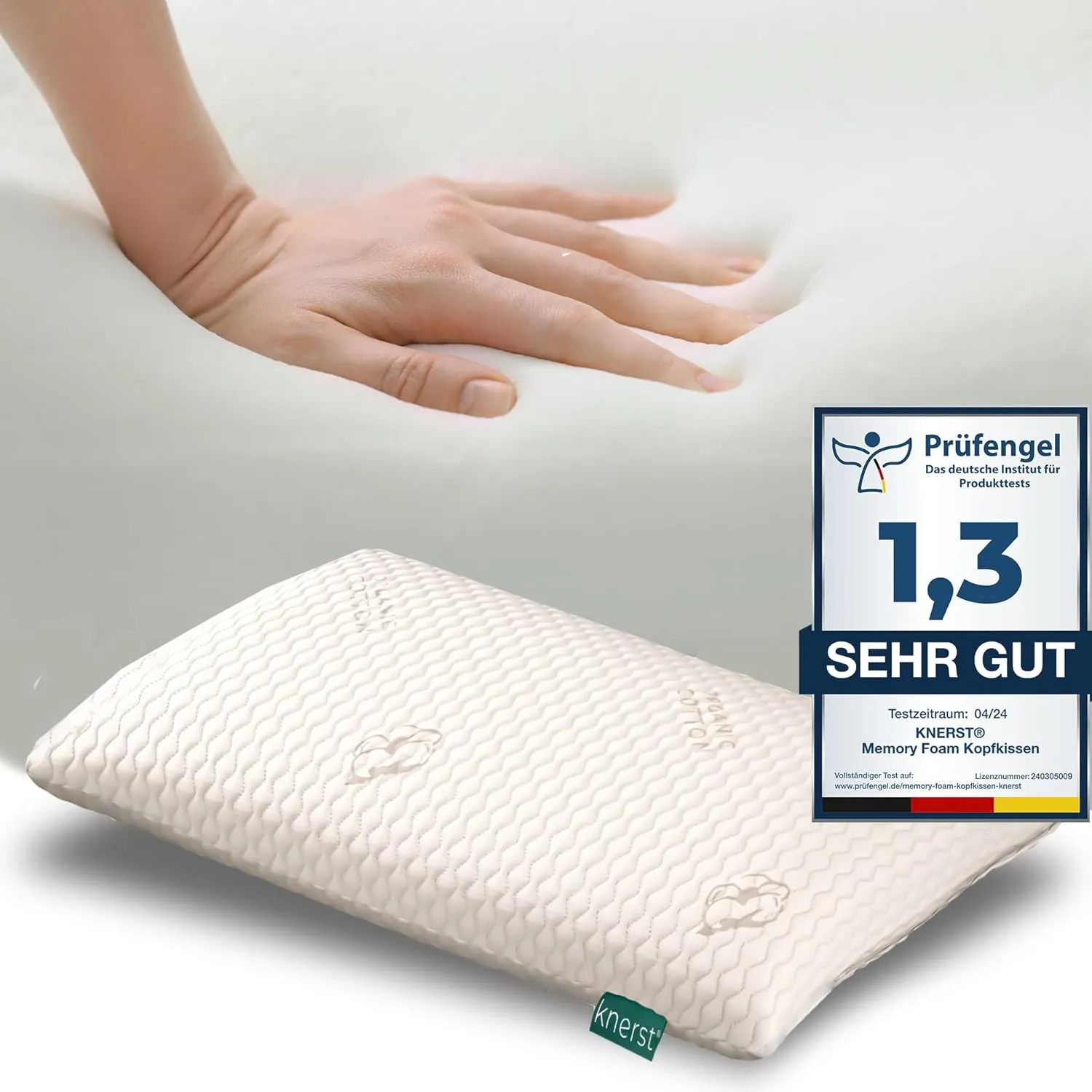 Bild von KNERST Nackenkissen aus Memory Foam mit 9 cm Höhe, ergonomisch für alle Schlafpositionen, geeignet für Bezüge 40x80 cm