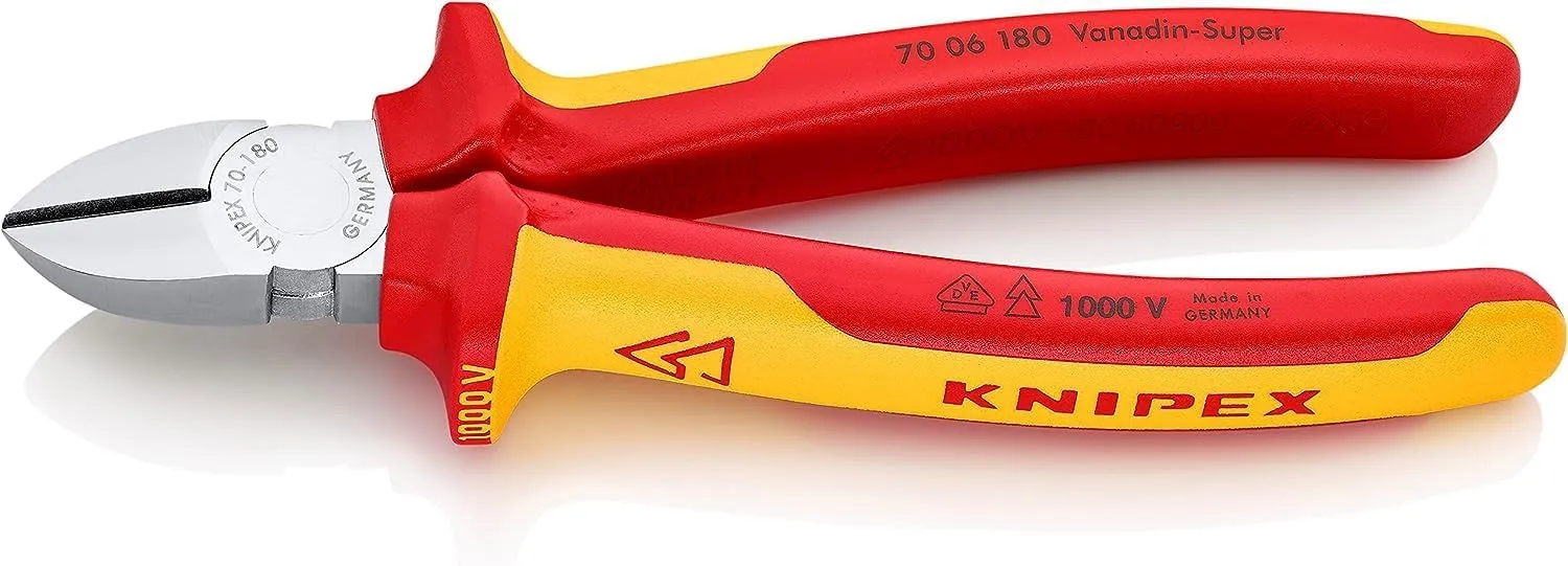 Bild von KNIPEX Seitenschneider 70 06 180 aus verchromtem Chrom-Vanadium Stahl, 180 mm, VDE geeignet für weichen und harten Draht