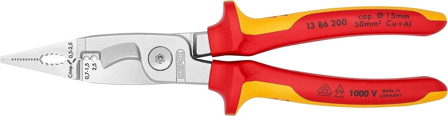 Bild von KNIPEX VDE Elektro-Installationszange 13 86 200 für Kabelschneiden, Abisolieren und Crimpen