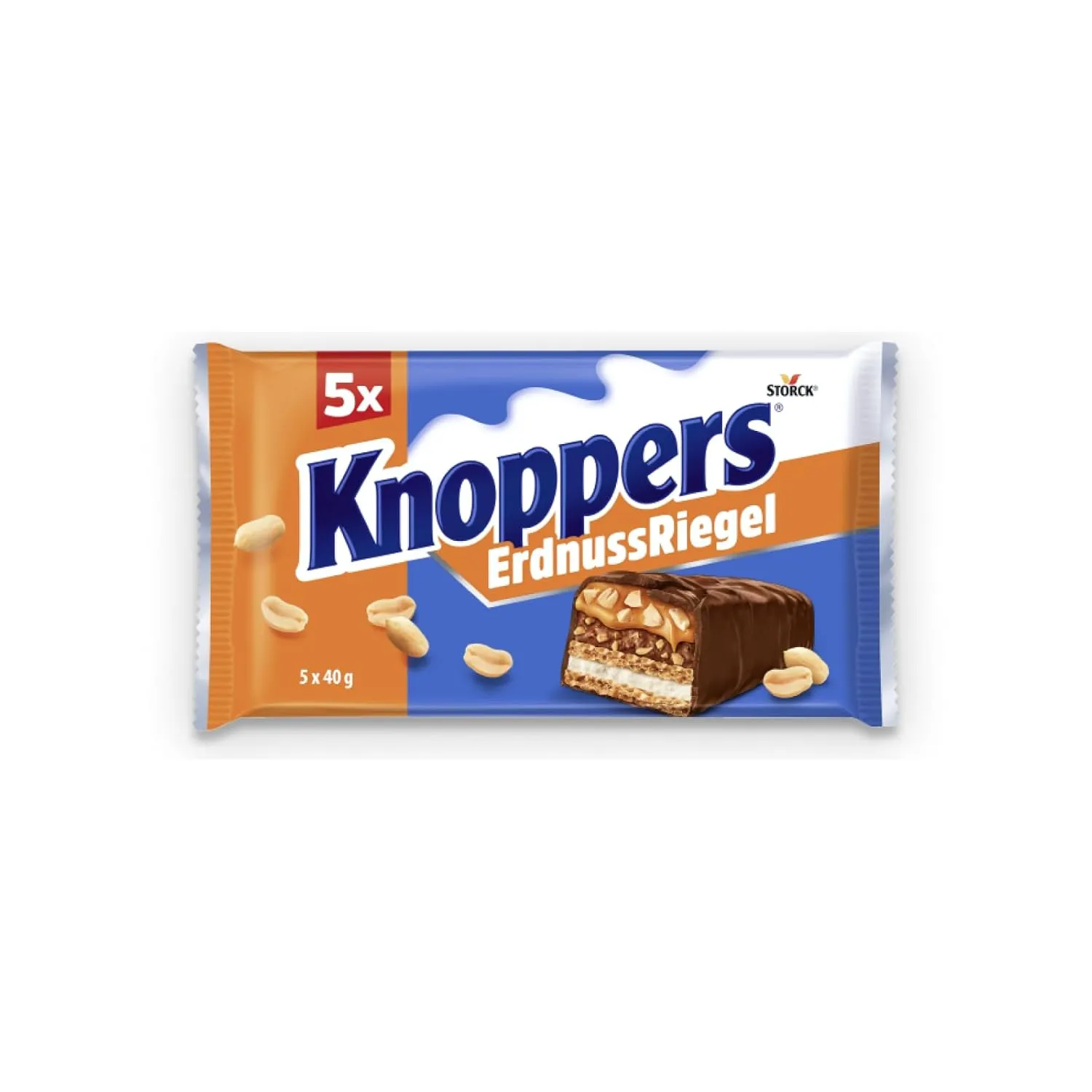 Bild von Knoppers ErdnussRiegel 200g mit Waffel, Milchcreme, Erdnusscreme, gesalzenen Erdnüssen, Karamell und Vollmilchschokolade