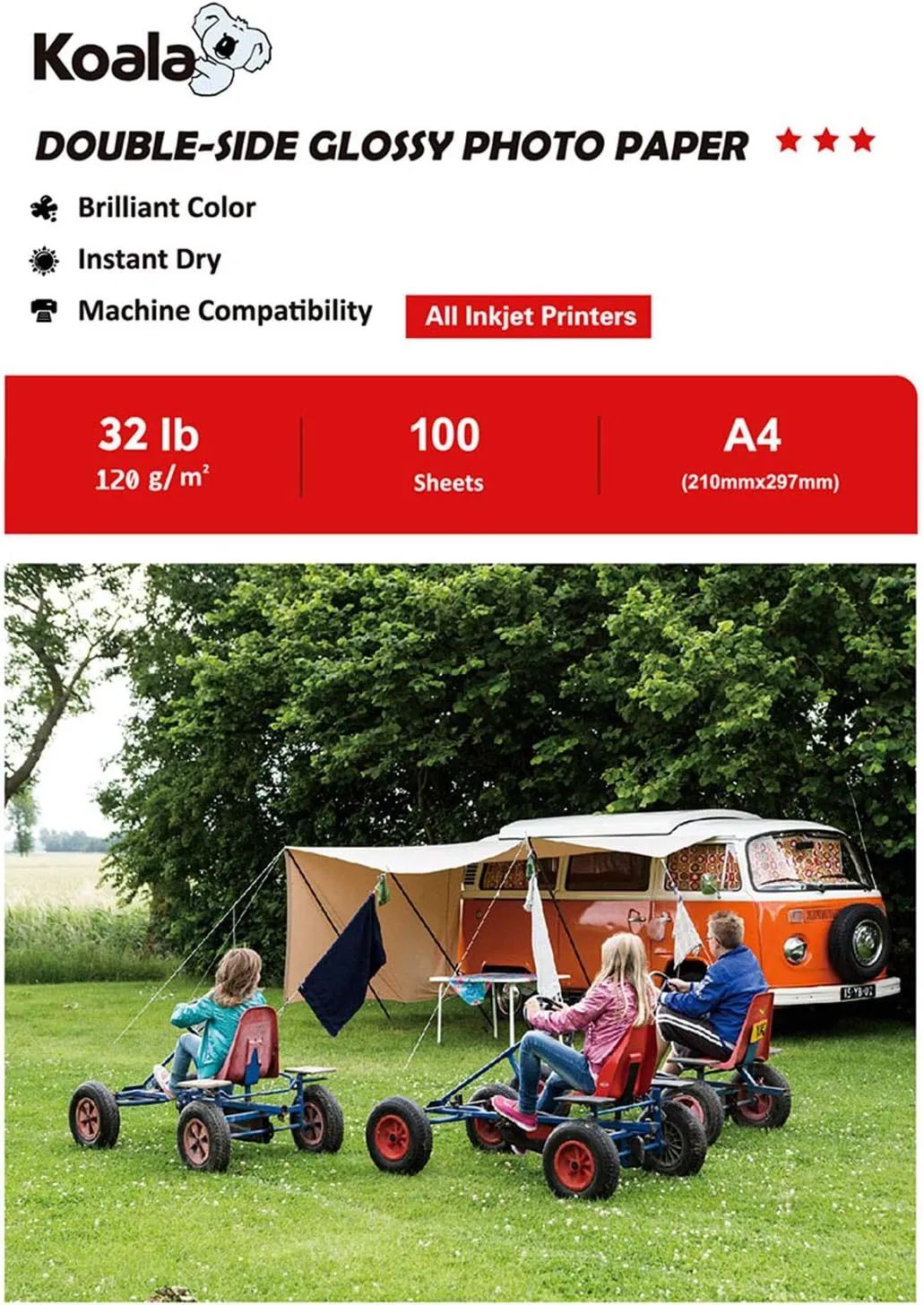 Bild von Koala Fotopapier A4 glänzend, doppelseitig, 120 g/m², 100 Blatt für Tintenstrahldrucker