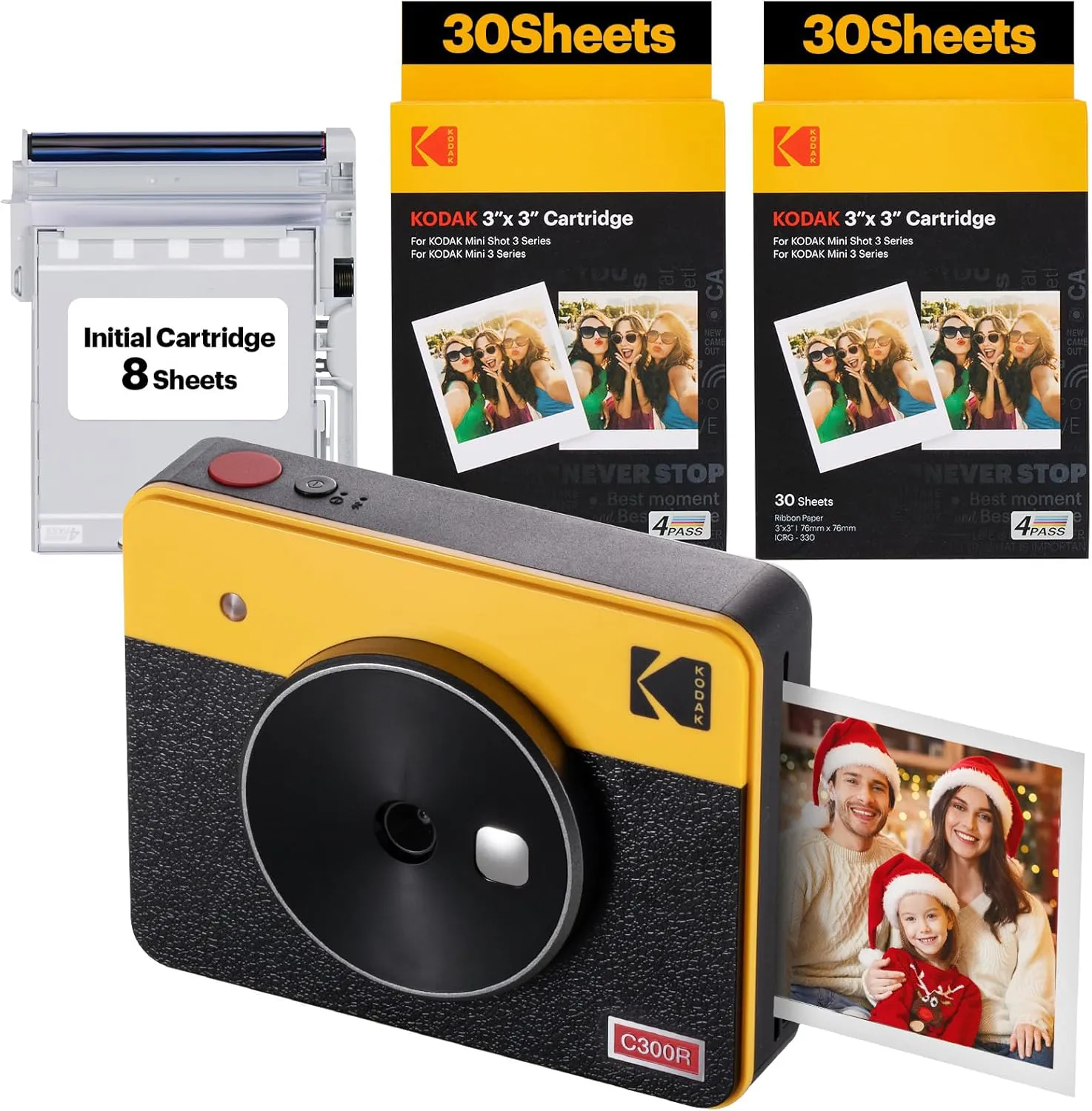 Bild von Kodak Mini Shot 3 Retro 2-in-1 Sofortbildkamera und Fotodrucker in Gelb mit 68 Blatt Papier