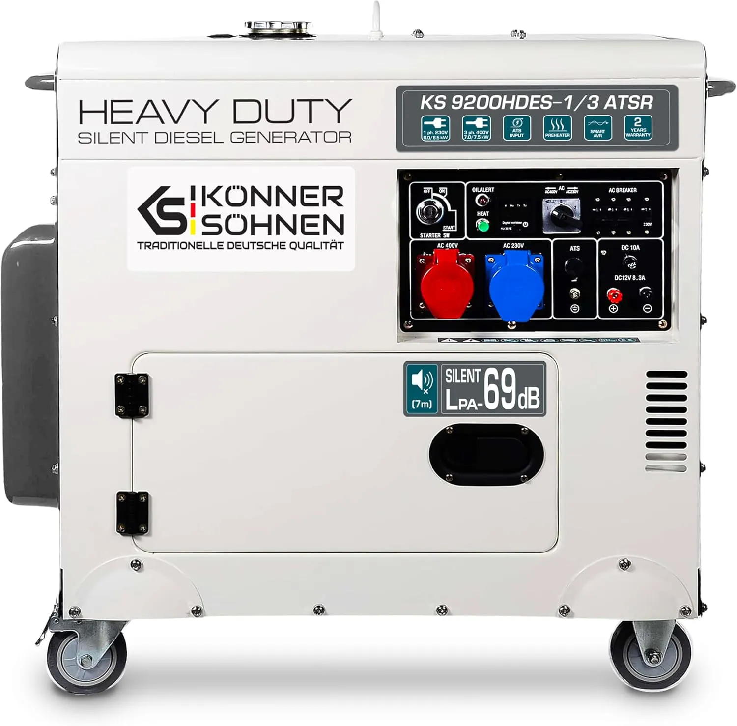 Bild von Könner & Söhnen KS 9200HDES-1/3 ATSR Stromerzeuger mit 18 PS und 4-Takt Dieselmotor, E-Start, automatischem Spannungsregler und 7500 Watt Leistung