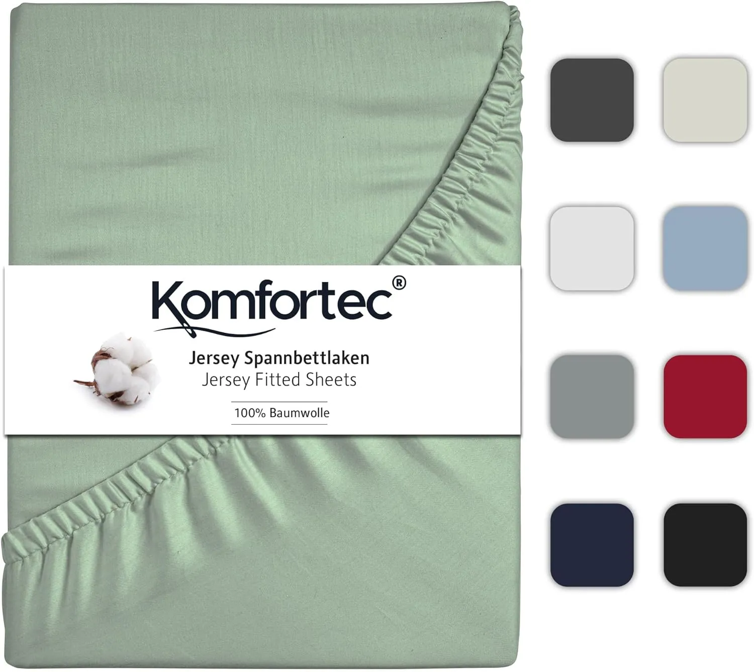 Bild von Komfortec Jersey Spannbettlaken in Grün mit den Maßen 200 x 200 cm aus 100% Baumwolle