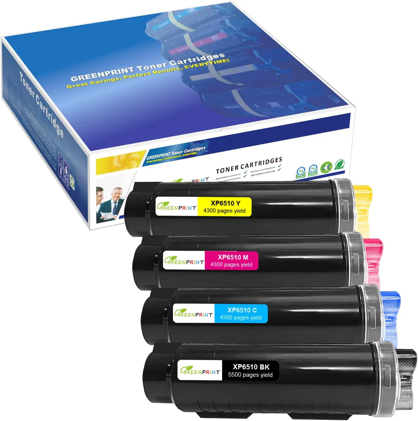 Bild von Kompatible Tonerkartuschen in 4 Farben für Xerox Phaser und WorkCentre 6510 und 6515 mit hoher Seitenleistung von 5500 Seiten Schwarz und 4300 Seiten in Cyan, Magenta und Gelb