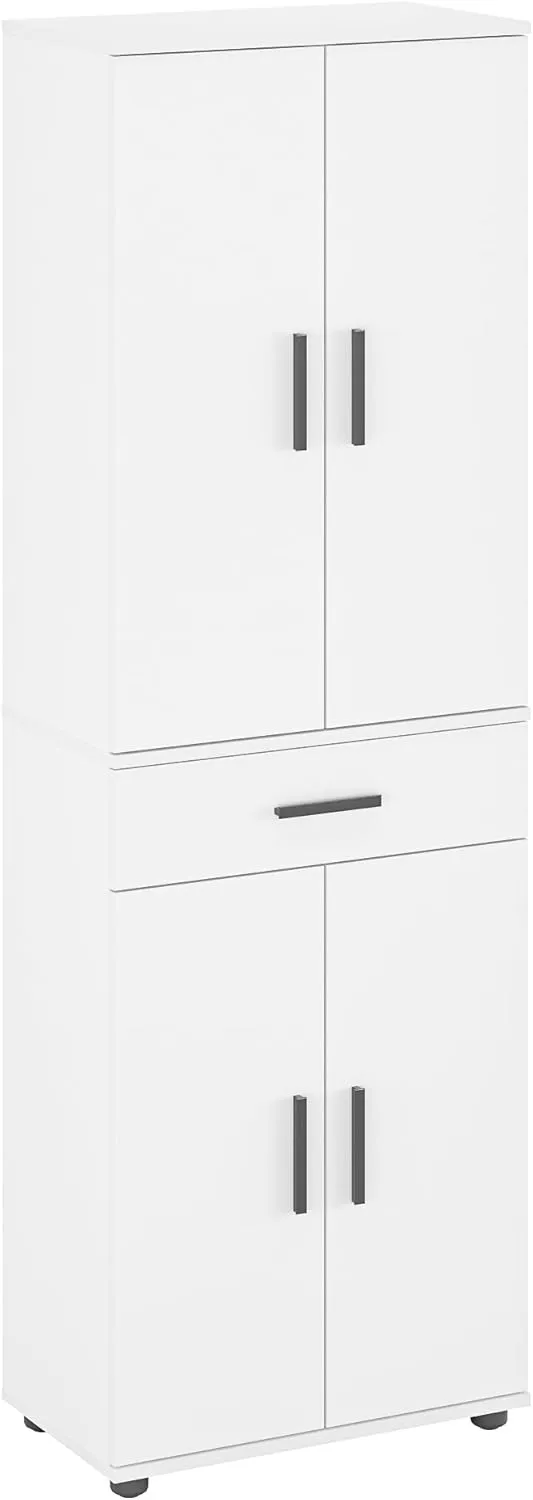 Bild von KOMTO Mehrzweckschrank in Weiß mit 4 Türen und 1 Schublade, Maße 180 x 34 x 60 cm
