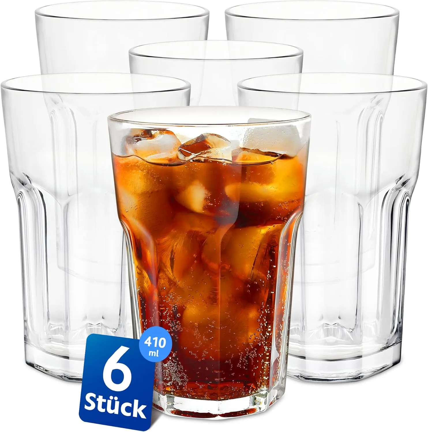 Bild von KONZEPT 6-teiliges Wassergläser Set mit 410ml großen, stapelbaren Gläsern für Saft, Eiskaffee, Cocktails und Latte Macchiato