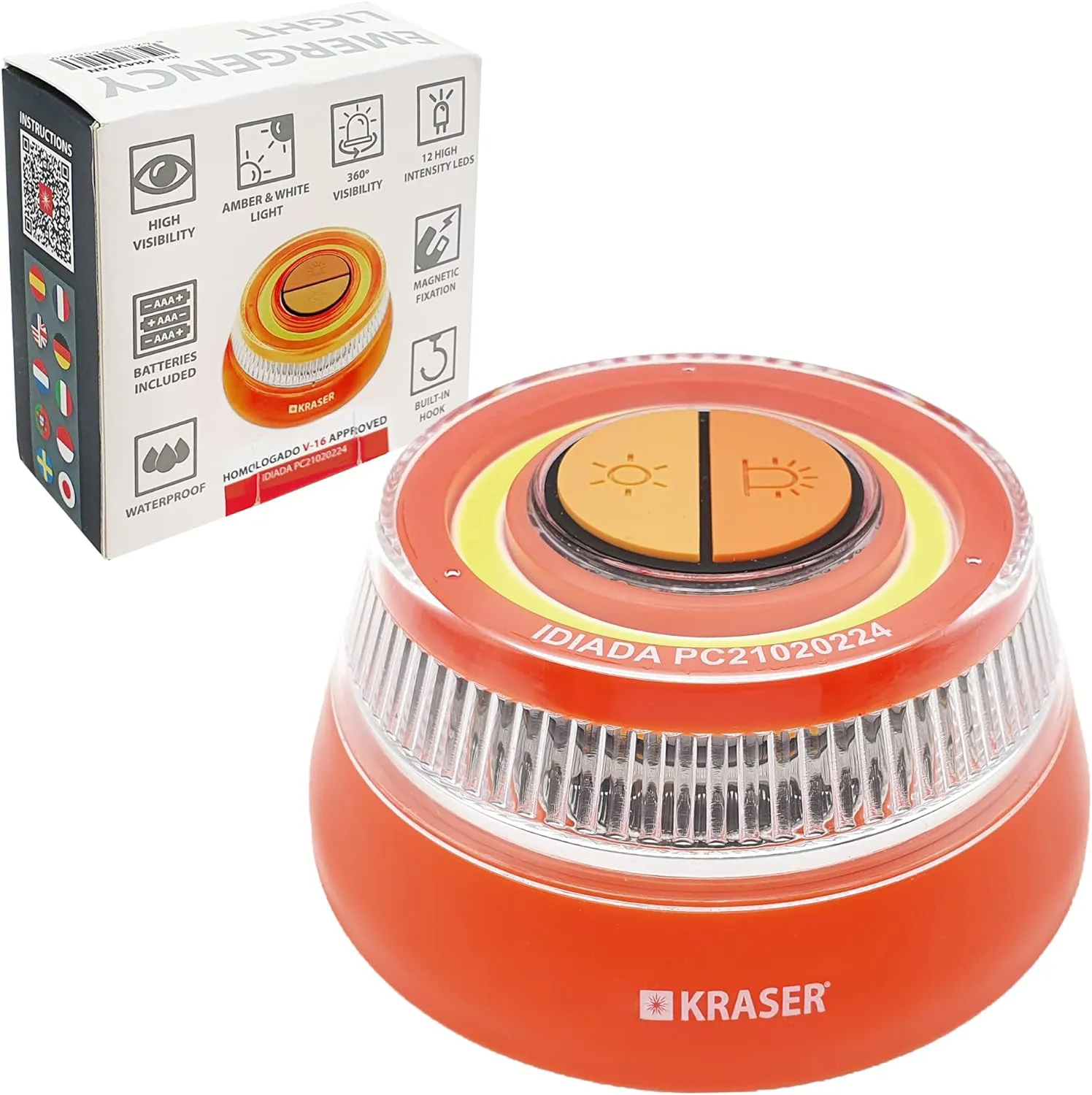 Bild von KRASER KR4V16N LED Camping-Laterne mit orange und weißer Beleuchtung, magnetischer Befestigung und Aufhänger, inklusive AAA-Batterien