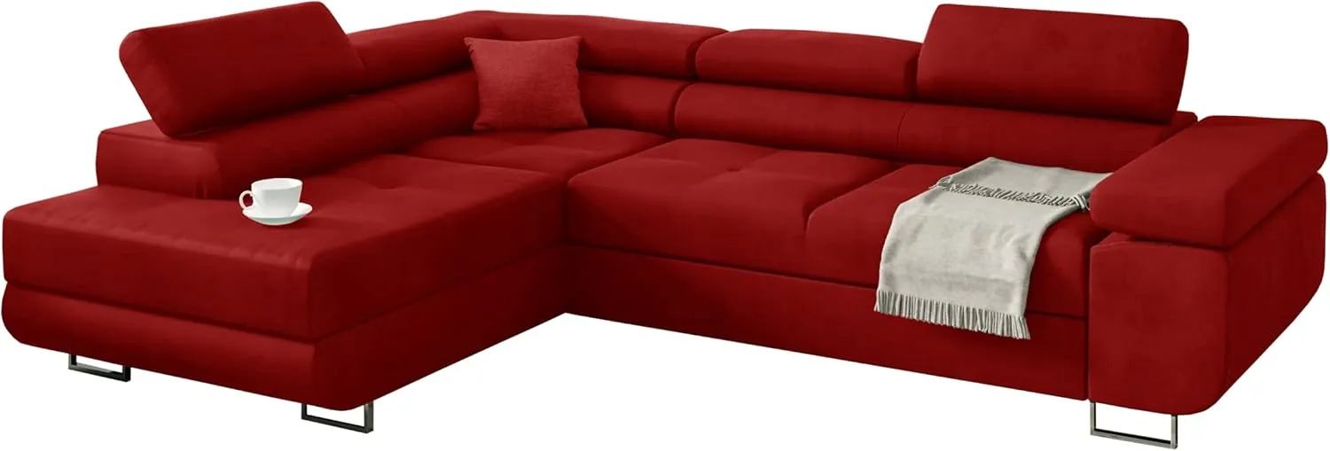Bild von Kreative Furniture & Design Miami Ecksofa in Rot mit Schlaffunktion und Bettkasten, Ottomane links, L-Form
